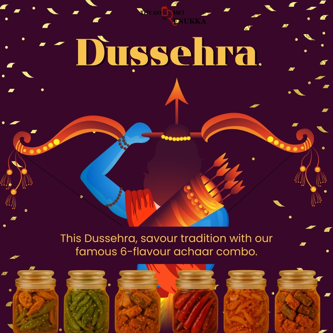 This Dussehra, let’s celebrate the triumph of good over evil! 🌟 May the spirit of Lord Rama inspire us all to conquer our challenges. Share your festive moments with us! #thegourmetbyrenukka #thegourmetachaar #DussehraCelebration #VictoryOfGood