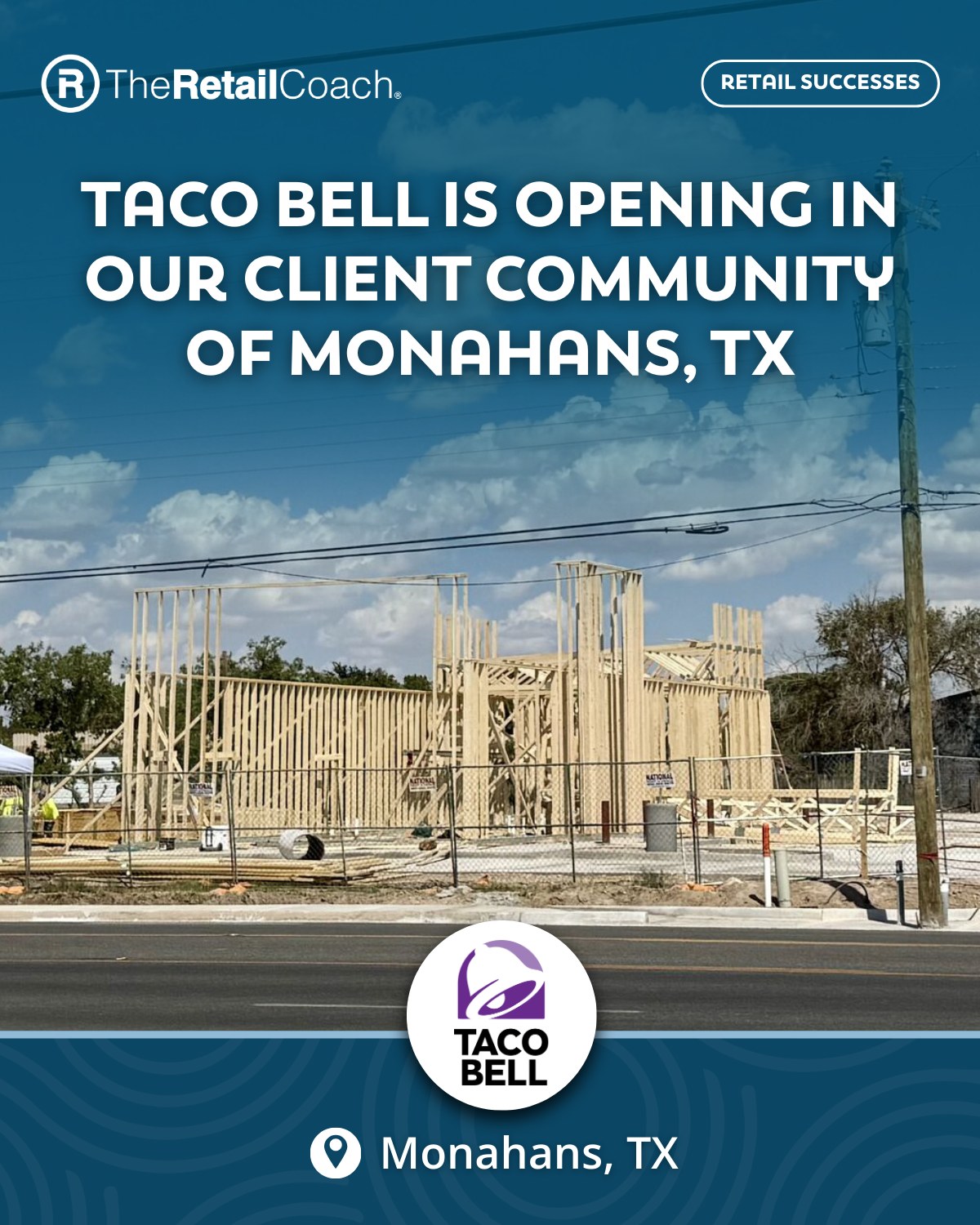 Taco Bell is on its way to Monahans, TX! 🌮 Our retail recruitment team is seeking more retailers and restaurants to join this growing community.
Contact us at info@theretailcoach.com if you’re a good fit!
-
#TheRetailCoach #RetailRecruitment #25YearsofRetail #EconomicDevelopment #CommunityDevelopment #WeRecruitRetail #RetailGrowth #Retail360 #TacoBell #MonahansTX #CommunityRetailerRecruitment