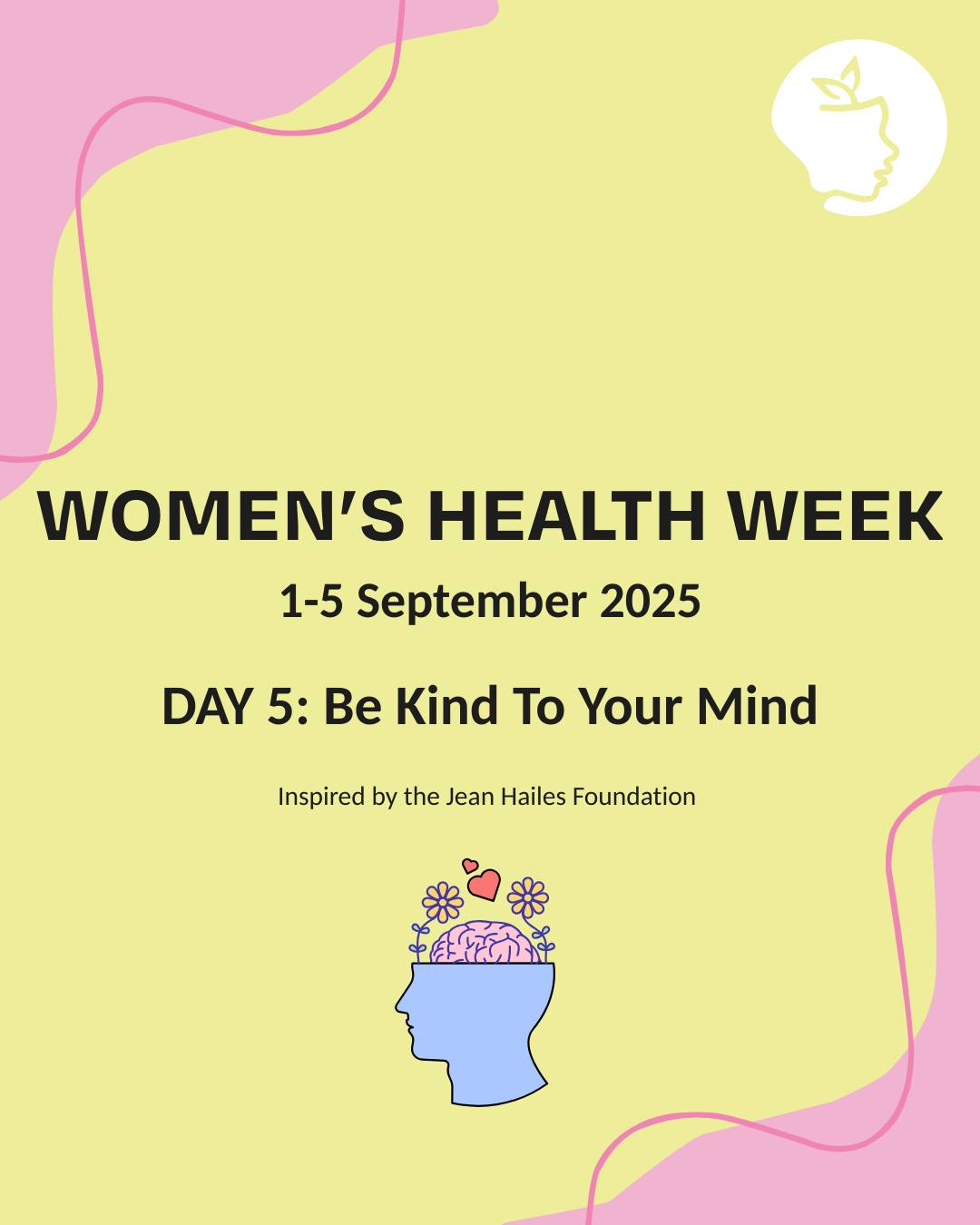 โจThis year's Womenโs Health Week, we will be posting every day following the daily themes of the @jeanhailes Foundation.
Todayโs theme is: Be Kind To Your Mind ๐ง
Taking care of your mental wellbeing is essential for a holistic approach to positive health. Prioritise your peace by looking after your mental health to make a big difference in how you feel by:
๐ค Getting enough sleep
๐ฝ๏ธ Eating a healthy diet
โ๏ธ Journaling
& so much more!
Investing time in self-care is important, as mental health matters!
๐Swipe to find adequate mental health resources, support and information
#WomensHealthWeek2025 #WomensHealthWeek #WomensHealth #JeanHailes