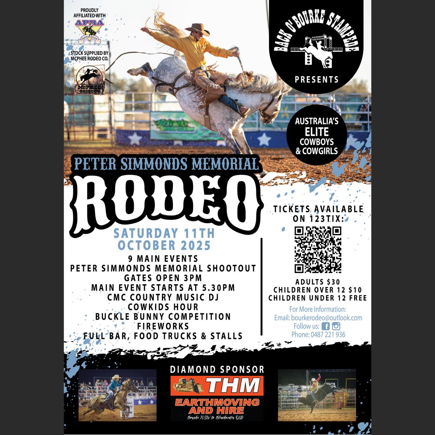 - BACK O’ BOURKE STAMPEDE -
- PETER SIMMONDS MEMORIAL RODEO -
Check out this poster I designed for the Back O’ Bourke Stampede Peter Simmonds Memorial Rodeo!!
It’s sure to be another brilliant night in Bourke!!
🎟️🤠 TICKETS ARE NOW OFFICIALLY LIVE ONLY ON 123TIX – the Back O’ Bourke Stampede is buckin’ back on Saturday 11th October 2025!
🐎 9 main rodeo events
🔥 Peter Simmonds Memorial Shootout
🎶 CMC Country Music DJ
👧🏽🧒🏽Cowkids Hour
👢 Buckle Bunny Competition
🎇 Fireworks
🍔 Food trucks, full bar & more!
📍 Gates open 3pm | Main event 5:30pm
🎟️ Adults $30 | Kids 12+ $10 | Under 12 FREE
Don’t just hear about it – BE THERE under the Bourke stars 🌟
👉🏽 Send this to everyone you know and secure your spot now on 123Tix!
https://www.123tix.com.au/events/48822/back-o-bourke-stampede-pro-rodeo
#lauragillarddesign #designer #events #eventgraphics #eventposter #posterdesign #eventadvertising #advertising #backobourkestampede #petersimmondsmemorialrodeo #bourkerodeo #backobourke #visitbourke #rodeoaustralia