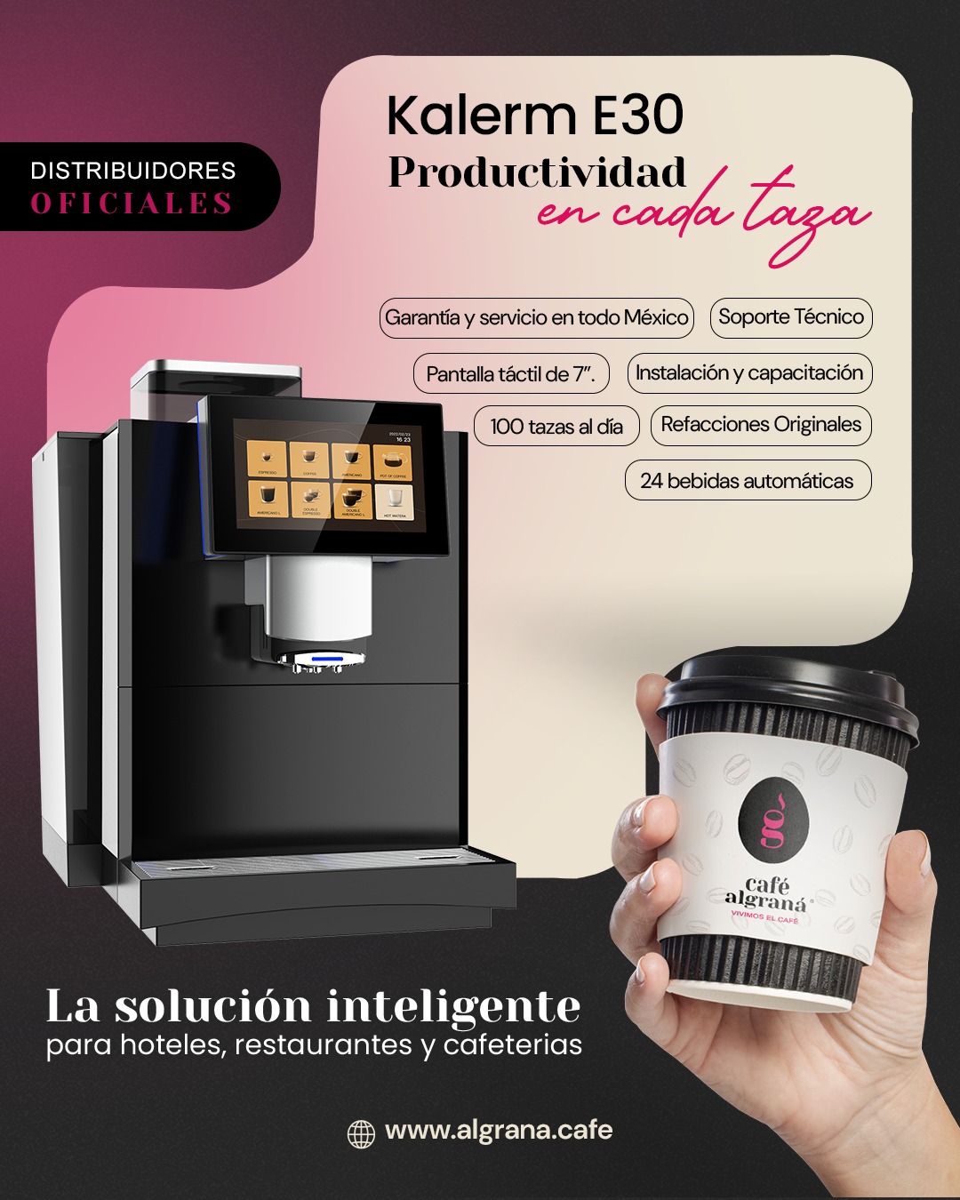 🚀 Kalerm E30: productividad y confianza en cada taza.
🌱 Ideal para hoteles, restaurantes y cafeterías.
✅ Garantía y servicio en todo México
✅ Instalación y capacitación
✅ Soporte técnico + refacciones originales
☕ Tecnología que inspira grandes momentos.
👉 www.algrana.cafe
#KalermE30 #CaféAlgraná #CoffeeLovers #CoffeeExperience
