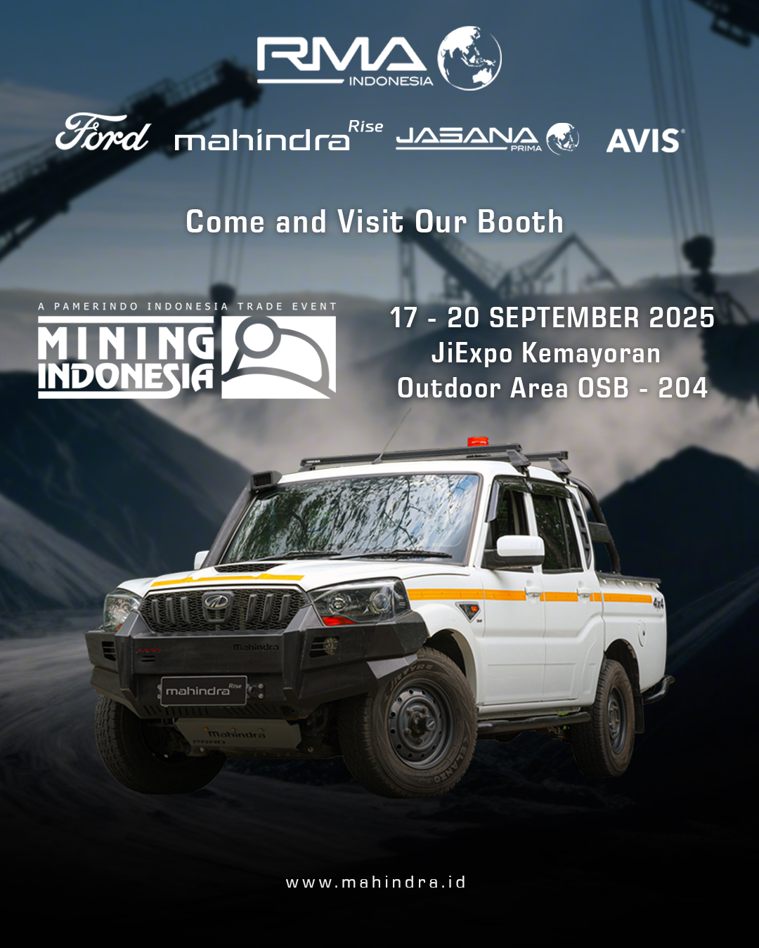 Kunjungi booth RMA Indonesia dalam Mining Expo 2025 yang akan diselenggarakan di JIEXPO Kemayoran, pada tanggal 17–20 September 2025.
Sebagai bagian dari komitmen kami sebagai APM Ford dan Mahindra untuk menyediakan solusi dan pelayanan terbaik di industri pertambangan, Mahindra akan menampilkan Scorpio PikUp Double Cabin dengan spesifikasi mining – kendaraan tangguh yang dirancang untuk menghadapi medan berat dan kebutuhan operasional tambang.
Kehadiran kami bukan sekadar pameran, tetapi juga bentuk nyata dari dedikasi kami dalam mendukung sektor industri melalui inovasi, keandalan, dan layanan purnajual terbaik.
📍 Kunjungi booth Ford dan Mahindra di OSB - 204
Mari temukan bagaimana RMA Indonesia dapat menjadi mitra strategis Anda di lapangan.
==========================
RMA Indonesia is proud to announce the participation of Ford and Mahindra at Mining Expo 2025, taking place at JIEXPO Kemayoran, from September 17–20, 2025.
As part of our commitment to delivering the best solutions and services in the mining industry, Mahindra will showcase its Scorpio Pikup Double Cabin with mining specifications — a robust vehicle engineered to meet the demands of mining operations and rugged terrains.
Our presence at this event is more than an exhibition — it reflects our dedication to innovation, reliability, and outstanding aftersales support for our partners in the industry.
📍 Visit the Ford and Mahindra booth at OSB - 204
Let’s explore how RMA Indonesia can become your trusted partner on the ground.
#RMAIndonesia #FordRMAIndonesia #MahindraIndonesia #MahindraScorpio #PikUpKeren #MahindraIndonesia #YourPartnerInSuccess #RMAIndonesia #mahindra4x4 #mining #plantation #farming #miningindonesia #minerals #coal #tambang #sobatenergi #ESDM #miningexpo #agriculture #agriculturelife #tipsandtrick #pertanian #perkebunan #pertambangan #fleet #fleetrental #rentalfleet #pickuprental