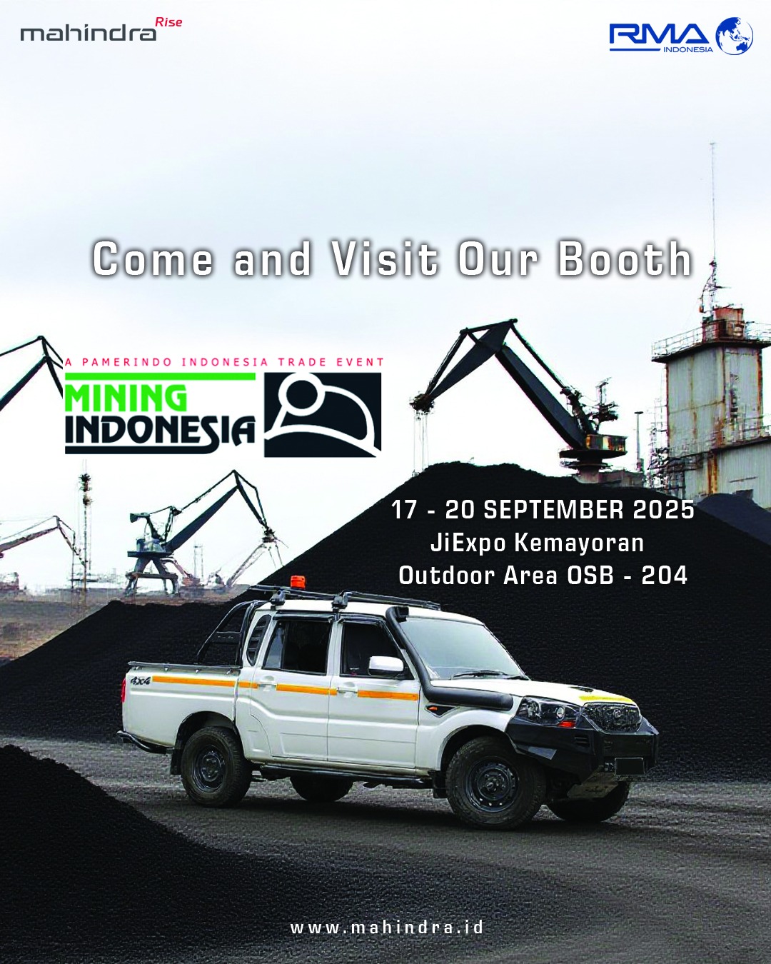 Kunjungi kami di Mining Indonesia 2025, JiExpo Kemayoran – Outdoor Area OSB 204, mulai dari tanggal 17–20 September 2025.
Rasakan langsung ketangguhan Mahindra Scorpio PikUp Mining Spec yang dirancang khusus untuk menjawab tantangan di area pertambangan!
Mahindra Indonesia siap mendukung industri pertambangan Indonesia dengan solusi kendaraan yang kuat, terjangkau, dan bisa diandalkan.
.
.
#MiningExpo2025 #MahindraScorpio #PikUpKeren #MahindraIndonesia #YourPartnerInSuccess #RMAIndonesia #mahindra4x4 #mining #plantation #farming #miningindonesia #minerals #coal #tambang #sobatenergi #ESDM #miningexpo #agriculture #agriculturelife #tipsandtrick #pertanian #perkebunan #pertambangan #fleet #fleetrental #rentalfleet #pickuprental