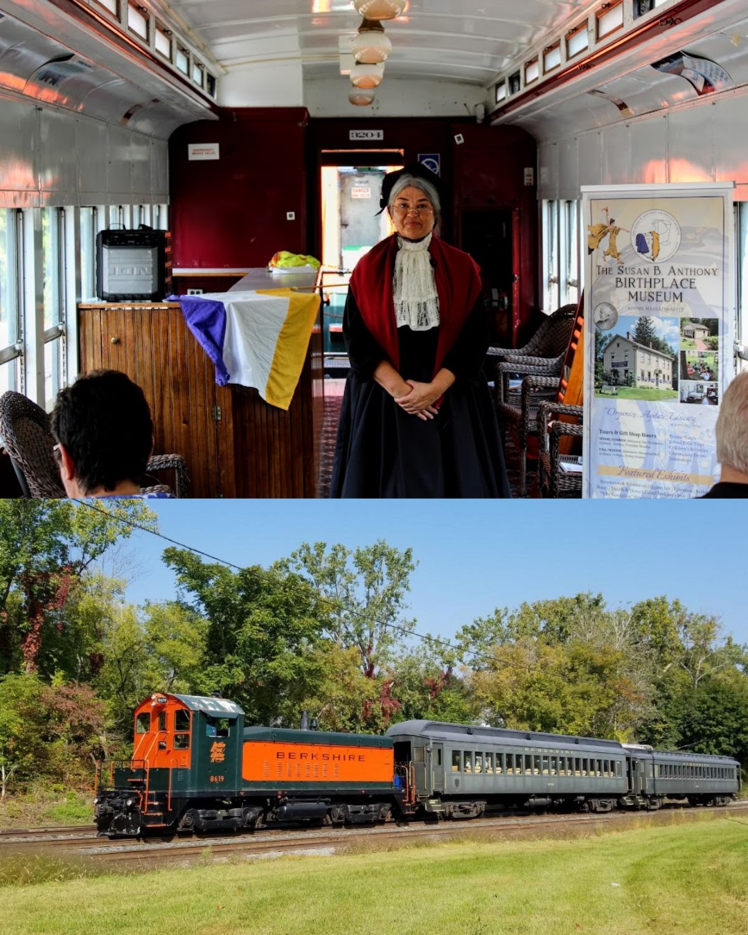 All aboard the Democracy Limited! Join us this Sunday in Adams as @berkshirescenicrailway takes us on a journey back to 1919.
https://www.dynamicticketsolutions.com/bsrm/index-responsive.cfm?pgfn=list&template_ID=12&DateDetail=2025-09-14
The performance is based on the 1919 nationwide train tour of the "Democracy Limited." Twenty-six middle-class women toured the country, visiting fifteen cities to share their experience in prison and promote women’s suffrage. They dressed in prison attire and told stories about their experience, performed scenes, and gave speeches. Citizens were appalled at what these women endured, and this tour helped drive final push towards women's voting rights.
#suffrage #train #railway #prison #jail #protest