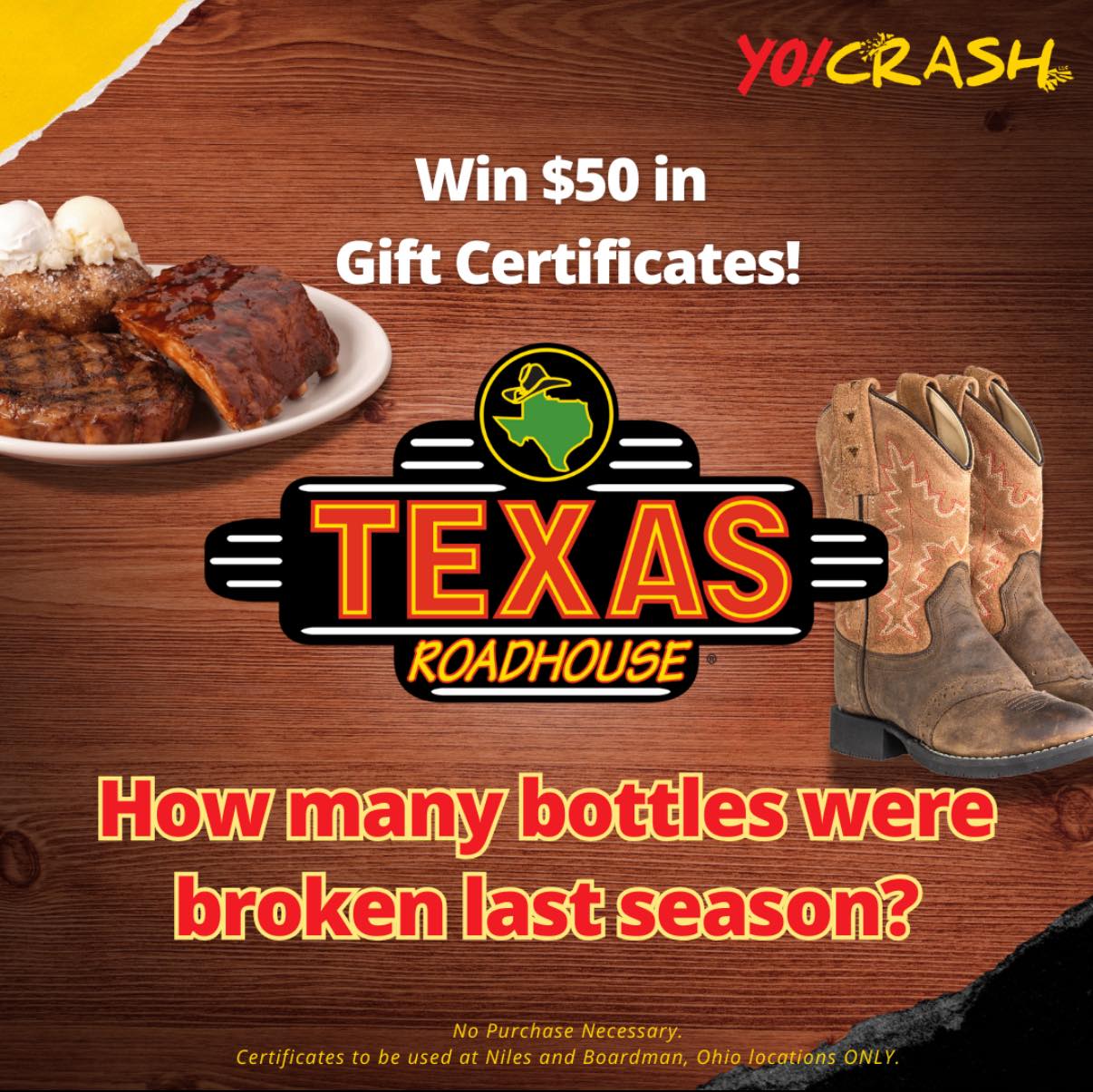 Giveaway CLOSED 🥩
💥 September Giveaway 💥
This month’s Texas Roadhouse giveaway is here, and we’re serving up a sizzling $50 in gift certificates! 🥩🔥
To enter: Comment below with your best guess — how many bottles do you think were smashed in the Rage Room last season? 🍾🔨
Closest guess = dinner on us. 🎉 Who’s hungry?
#yocrashrageroom #rageroom #yocrashmobilerageroom #yocrash #smashroom #angerroom #ohiorageroom #ohiomobilerageroom #mobilerageroom #Texas #road #texasroadhouse #texasroadhouserolls