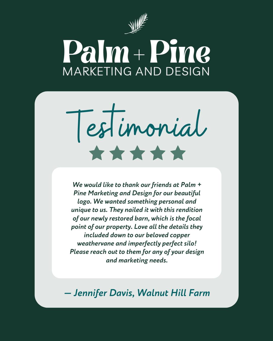 Thank you, @jendavis9229 of Walnut Hill Farm ! 🐝🌸
We’re so grateful for your kind words and thrilled you love your new logo! It was such a joy to create a design that symbolizes your family barn—standing strong since 1930—and the legacy it represents.
If you’re looking for beautiful, fresh flowers or delicious local honey, be sure reach out to Walnut Hill Farm. 🌼🍯 They’ve got some amazing things planned for next year, so give them a follow and stay tuned!
Need a logo or marketing magic for your own business? ✨ We’d love to bring your story to life. Visit www.palmpine.design to get started today!
#PalmPineDesign #ClientLove #LogoDesign #WalnutHillFarm #SupportLocal #FamilyLegacy #DesignWithHeart #MarketingThatMatters