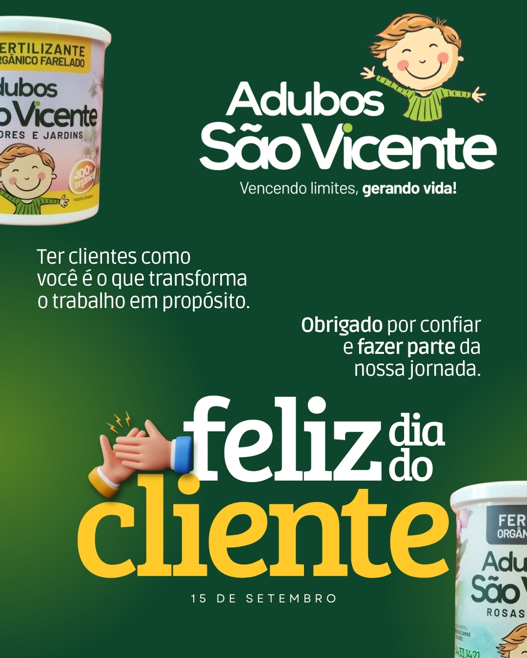 🌱💚 Feliz Dia do Cliente! 💚🌱
Hoje é dia de agradecer a você, que cultiva não só plantas, mas também a nossa história.
Cada vaso, cada horta e cada colheita carregam um pouco da confiança que você deposita em nós.
🌿 Obrigado por escolher a Adubos São Vicente para nutrir suas plantas e seus sonhos!
✨ Que possamos seguir juntos, fazendo sua horta crescer ainda mais saudável e cheia de vida.
#DiaDoCliente #AdubosSãoVicente #CultiveComAmor #HortaEmCasa