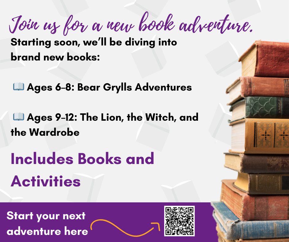 Starting soon, we’ll be diving into brand new books:
📖 Ages 6–8: Bear Grylls Adventures 🐾🌲
📖 Ages 9–12: The Lion, the Witch, and the Wardrobe ❄️🦁
Our Readers Society makes books come alive through projects, crafts,  and games—perfect for curious minds and creative spirits.
🕚 Meets weekly | 11:45 AM – 12:45 PM
💵 $45/month (includes books & activities!)
👉 Sign up now and join us for our next reading adventure!
https://www.prolificcreations.org/product-page/reader-s-society-book-club