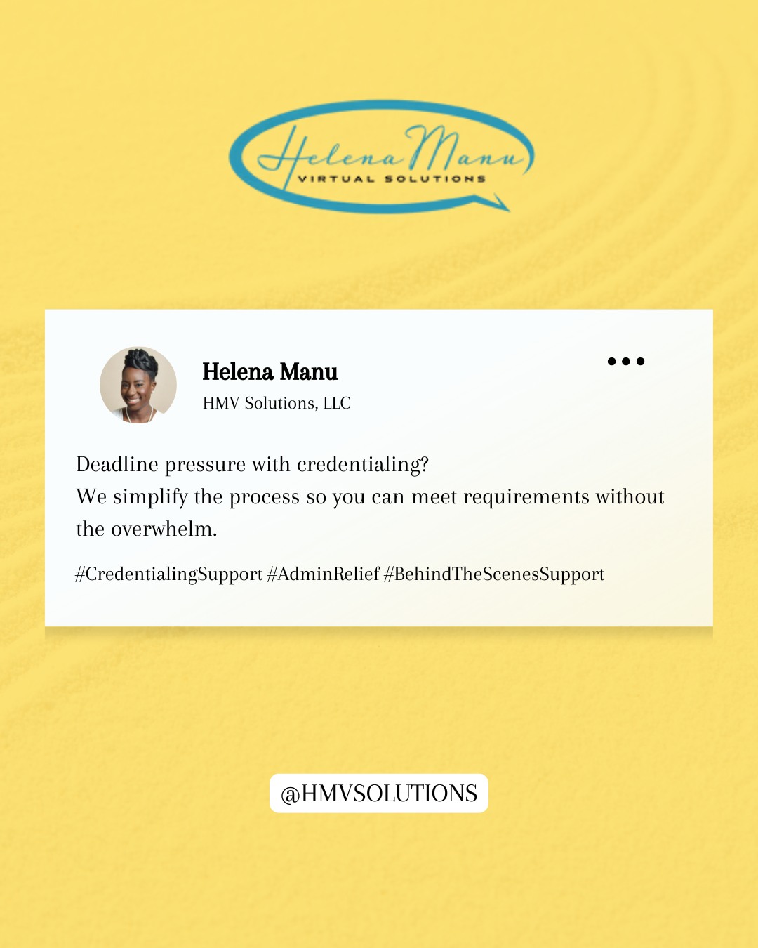 Hey hey my medical and wellness providers!🩺
Credentialing shouldn’t feel like a constant uphill climb.
We help you meet deadlines, stay organized, and focus on your real work like direct patient care, not the administrative paperwork. 👩🏾⚕️💊💉
Reach out today for a consult and let's see how I can help you!
#Credentialing #CredentialingServices #HealthcareCredentialing
#ProviderCredentialing #MedicalCredentialing #GetCredentialed
#CredentialingSimplified #VAForHealthcare #VirtualAssistant
#VirtualSupport #DelegateWithConfidence #RemoteSupport
#HealthcareSupport #PracticeGrowth #Blackvirtualassistant #Virtualassisting
#Virtualassistantcommunity #VAAgency #FromChaosToOrder #TheOrganizedAndEfficientMamaPodcast #HMVSolutionsVAagency #HMVSolutions #HelenaManuVirtualSolutionsLLC