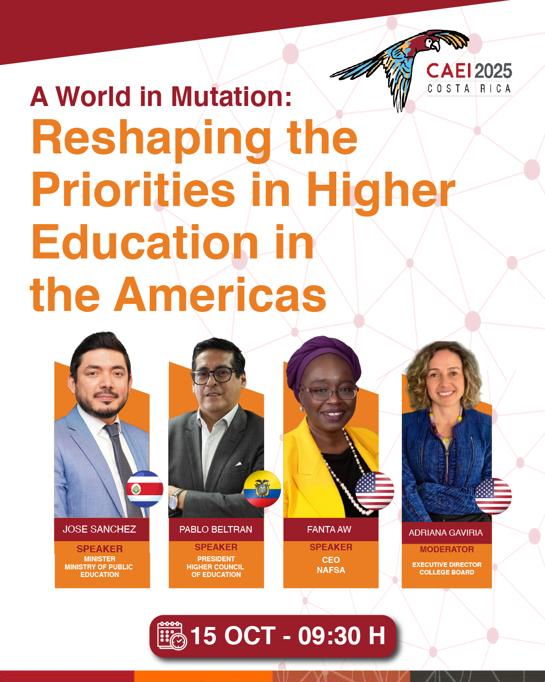 🌎📖 A Changing World: Rethinking Higher Education Priorities in the Americas
At #CAEI2025 we will reflect on how global changes demand new priorities for higher education across our region.
📅 October 15 – 09:30 h
🔗 Register here 👉 https://caie-caei.org/registro-2025/
#HigherEducation #CAEI2025 #Americas #AcademicInnovation #CostaRica2025 #InternationalCollaboration
@nafsagram NAFSA Association of International Educators @collegeboard