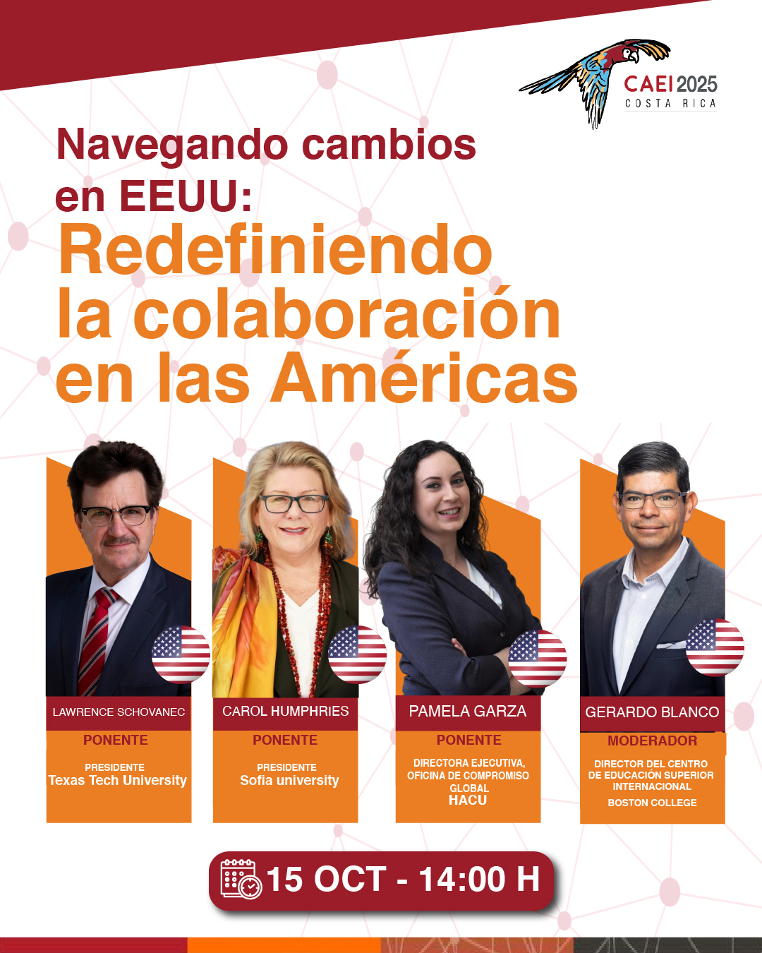 🤝🌎 Navegando cambios en EE. UU.: Redefiniendo la colaboración en las Américas
En el #CAEI2025 discutiremos cómo los cambios en Estados Unidos están transformando las dinámicas de cooperación en la educación superior de toda la región.
📅 15 de octubre – 14:00 h
🔗 Regístrate aquí 👉 https://caie-caei.org/registro-2025/
#EducaciónSuperior #CAEI2025 #Colaboración #Américas #CostaRica2025 #cooperacióninternacional @texastech Texas Tech University @sofiau_ca @hacu_hnip HACU - Hispanic Association of Colleges and Universities @bostoncollege