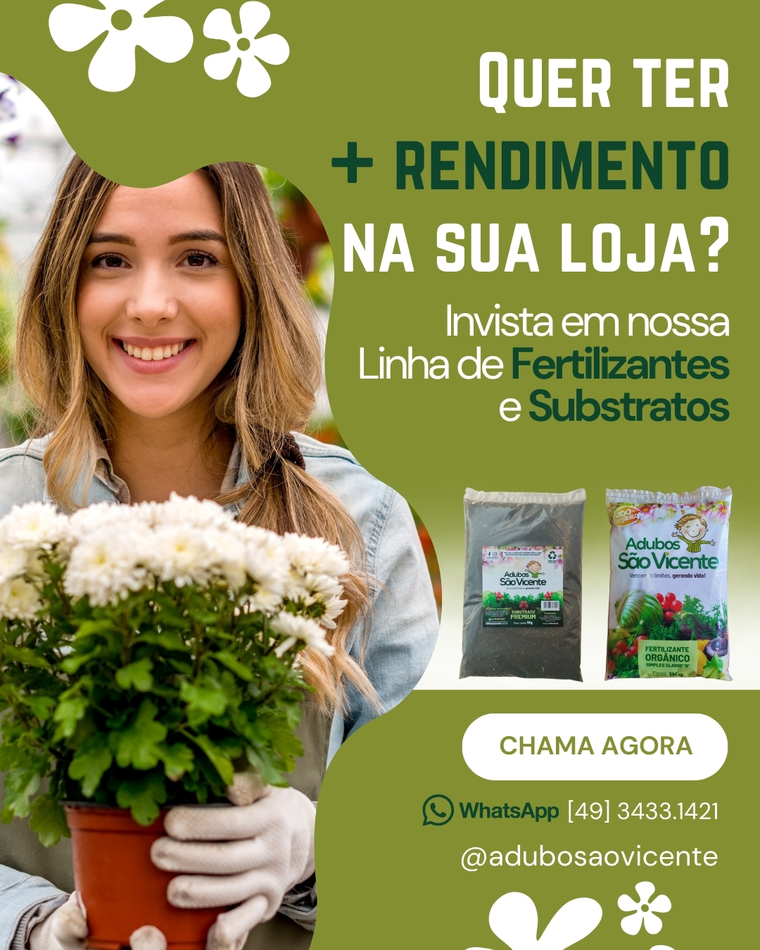 🌱 Quer ter + rendimento e diversidade na sua Loja?
Invista na Linha de Fertilizantes e Substratos da Adubos São Vicente!
Mais opções para seus clientes, mais vendas para você 🚀
✅ Produtos 100% orgânicos
✅ Resultados comprovados
✅ Ideal para diferentes culturas e necessidades
💡 Traga mais crescimento para o seu negócio com quem entende de qualidade!
#AdubosSãoVicente #Fertilizantes #Substratos #Crescimento #Agronegócio