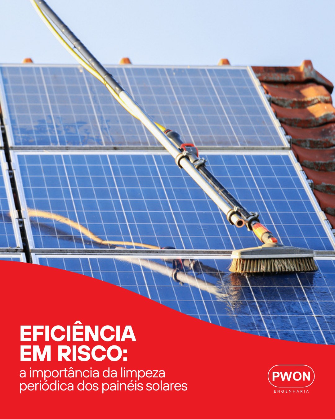 Seus painéis solares estão limpos ou trabalhando no limite?
A sujeira pode reduzir a eficiência em 30% ou até mais, e isso significa dinheiro
perdido na sua conta de luz.
A limpeza periódica dos painéis, além de outras ações preventivas, garantem o máximo de desempenho, protege seu investimento e prolonga a vida útil da sua usina. Cuidar da manutenção é cuidar da sua economia.
Quando foi a última vez que sua instalação solar passou por uma inspeção e preventiva?