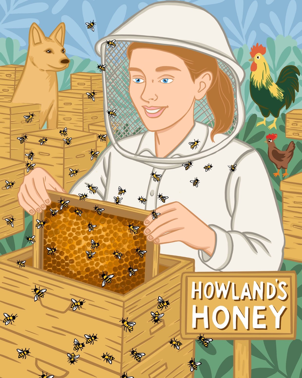 🐝✨ A Sweet Portrait! ✨🐾
We’re thrilled to share this beautiful artwork by @tahneeflor, based in Mexico City, featuring our very own Sasha Howland in the bee yard, alongside her loyal pup Caio and a few of our beloved Howland’s Hens.
Tahnee captured the heart and soul of Howland’s Honey from across the miles—celebrating the connection between people, animals, and the bees that make it all possible. 🎨🍯
#HowlandsHoney #BeeInspired #CreativeConnections #ArtAcrossBorders #SweetPortrait #CaioTheDog #HowlandsHens