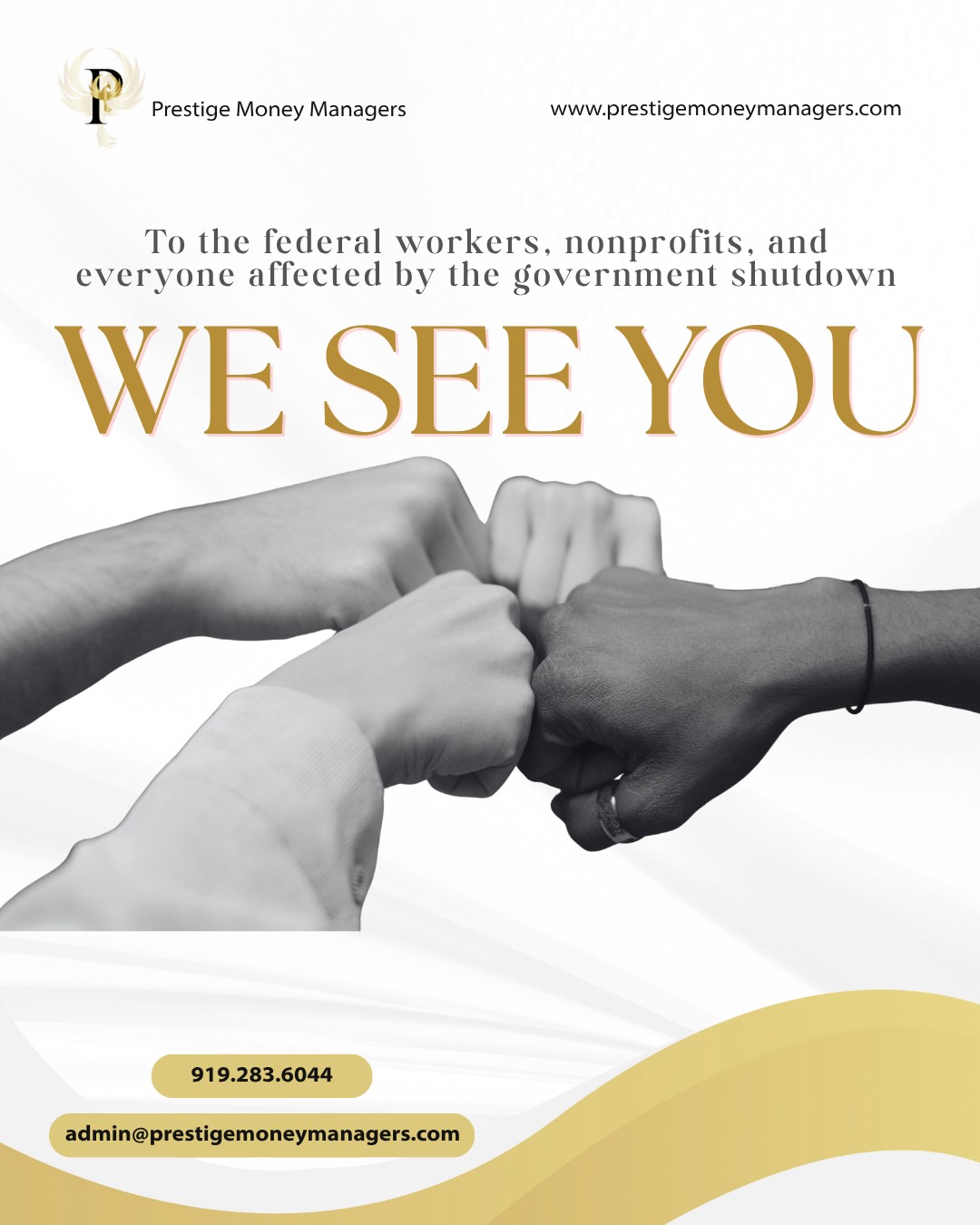 We know the uncertainty is real. Missed paychecks. Paused funding. Increased community needs with fewer resources. It’s more than financial, it’s emotional, too. #GovernmentShutdownSupport #WeStandWithYou #PrestigeMoneyManagers #NonprofitSupport #FederalWorkers #FinancialClarityInCrisis #CommunityMatters #Day10