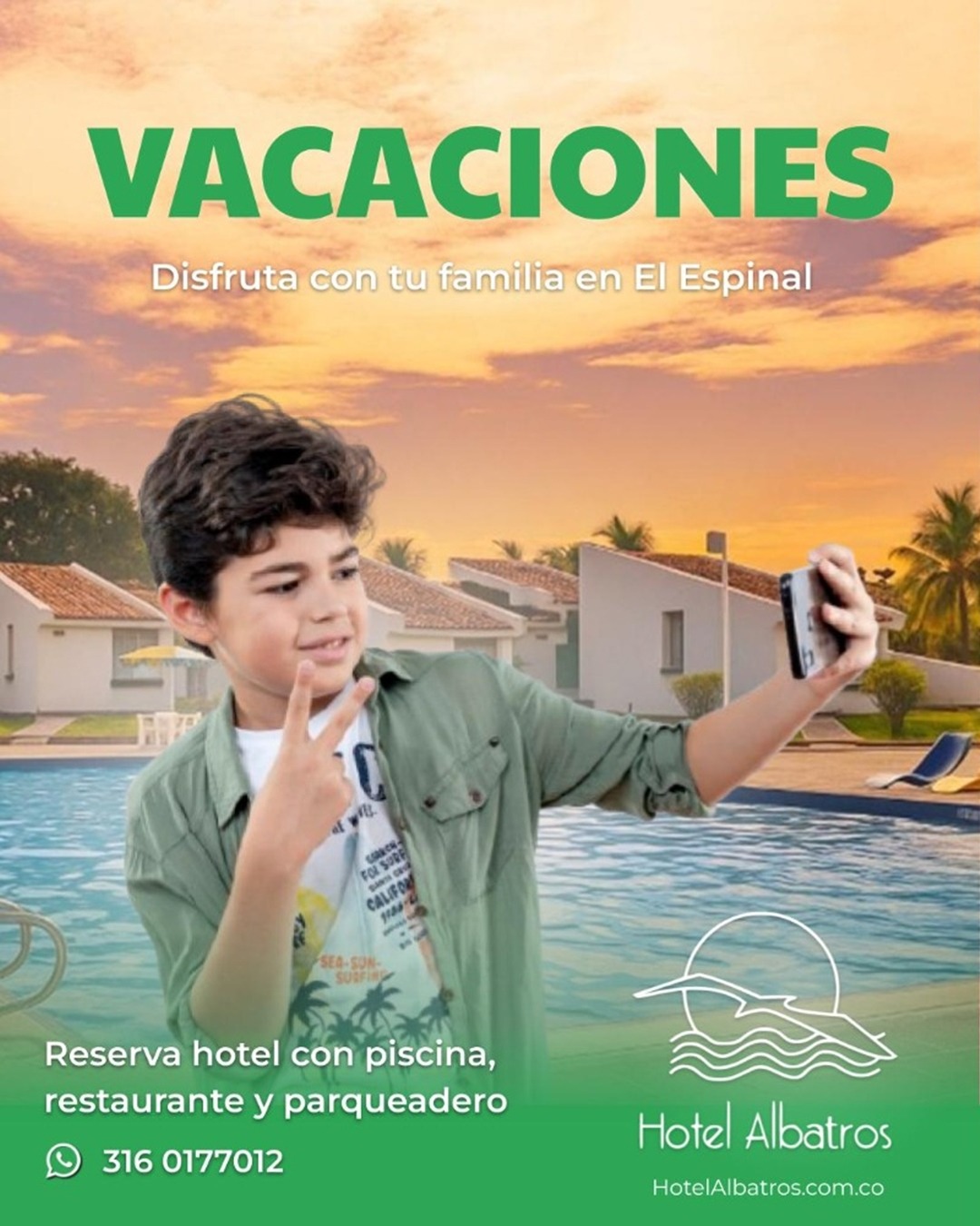 Disfruta con tu familia y amigos #VacacionesEnElEspinal #HotelAlbatros #HotelEnelEspinal #EspinalTolima. Alimentación completa #PiscinaElEspinal y amplio parqueadero. contáctanos.