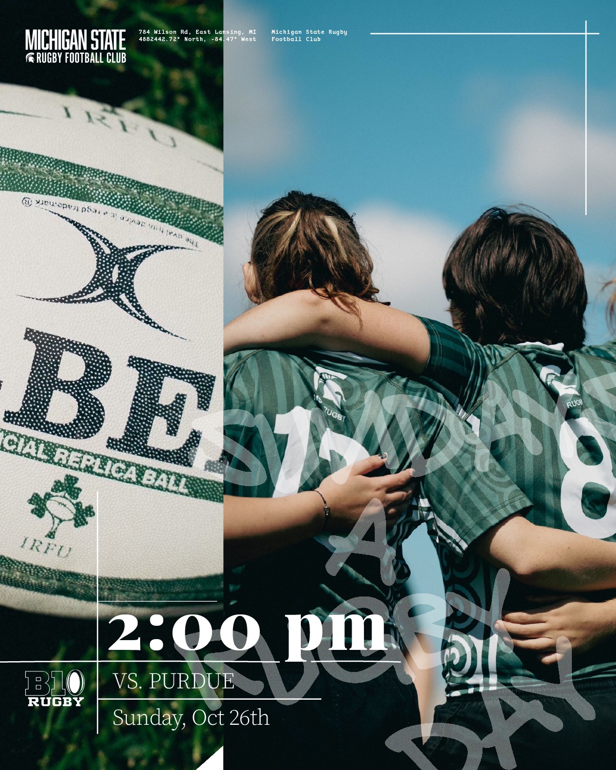 Show up and show out for our last game of the season. Our girls have put their all into this season, and now we need your support to take home this win. Spartans are taking on Purdue at their home field with a 2:00pm kickoff. BE THERE! #msurugby #womensrugby #awaygame