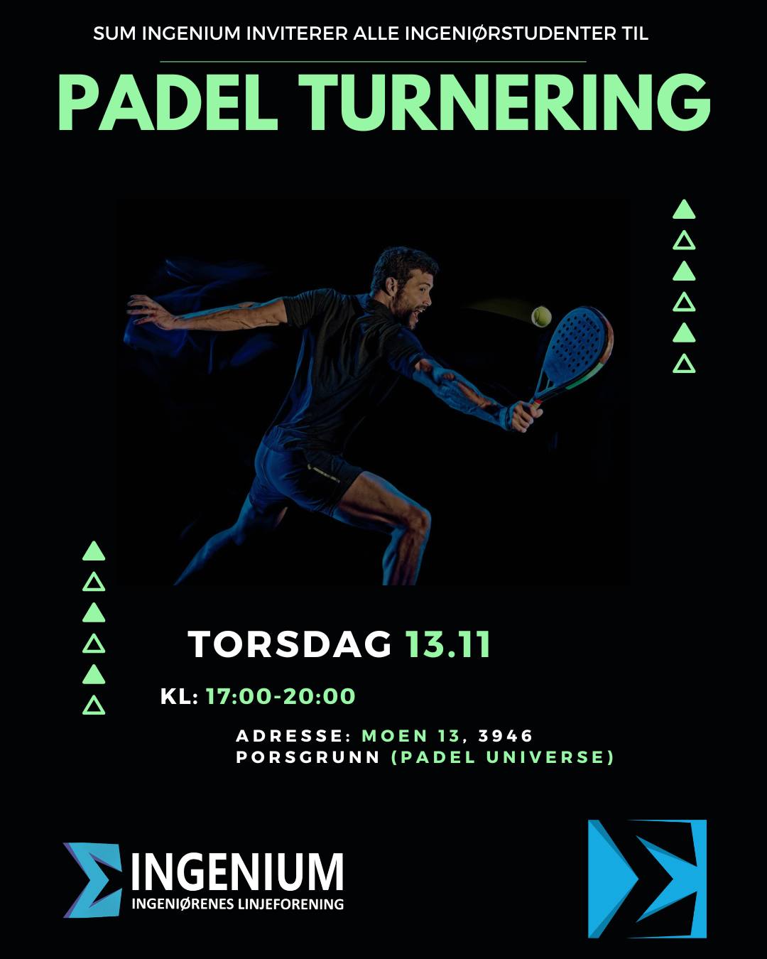 PÅMELDING VIA LINK I BIO :)
🔥Klar for kamp?🔥
SUM ingenium inviterer til padel turnering!
Perfekt for deg som vil slippe løs konkurranseinstinktet ditt!🎆🎇
Begrenset antall, så meld deg på mens du kan!
🗓Dato: 13.november
📌Hvor: Padel Universe
⏰Tid: 17:00 - 20:00
#usn#usnstudent#usncampusporsgrunn#sumingenium#porsgrunnusn