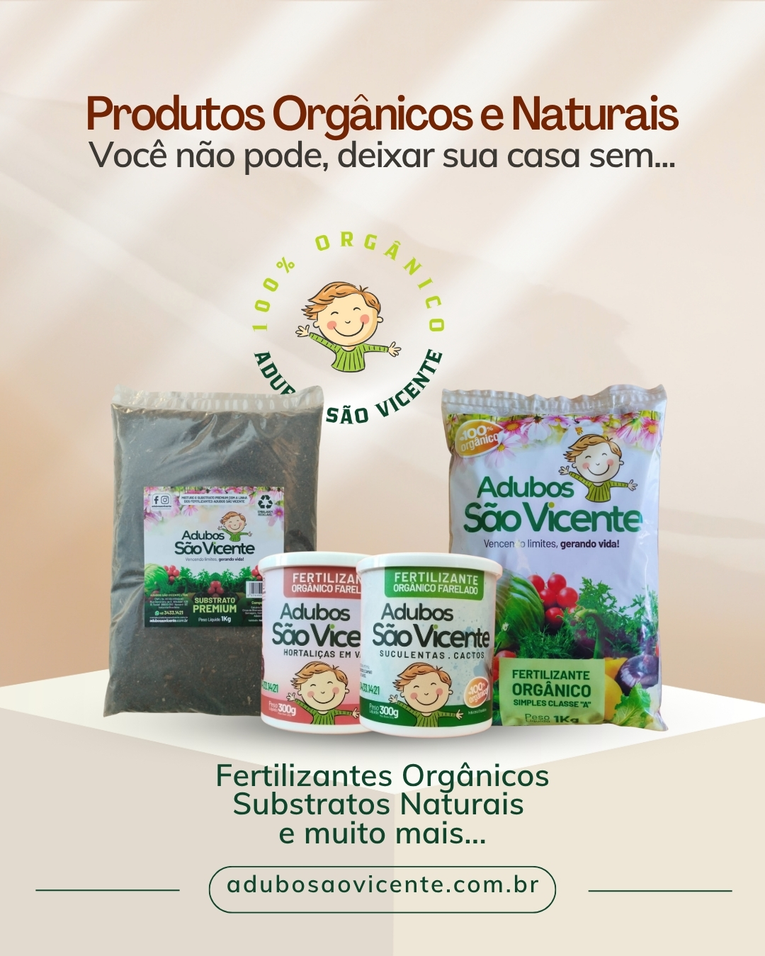 🌿 Adubos São Vicente 🌿
Produtos Orgânicos e Naturais
Você não pode deixar sua casa sem o toque da natureza! 🍃
Temos uma linha completa de:
🌱 Fertilizantes Orgânicos
🌾 Substratos Naturais
🌼 E muito mais para suas hortas, vasos e plantas ficarem sempre saudáveis!
✨ Cuide das suas plantas com qualidade e sustentabilidade.
👉 Escolha Adubos São Vicente — o melhor da natureza para o seu lar!
#AdubosSãoVicente #FertilizanteOrgânico #SubstratoNatural #HortaEmCasa #PlantasFelizes #CultiveNatural