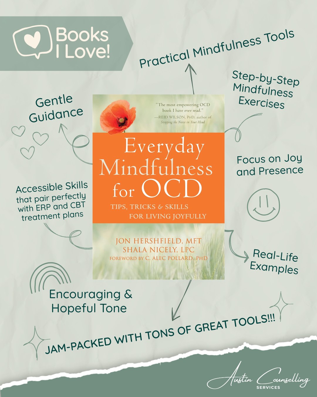 📚 Natalya’s Book Pick:
Everyday Mindfulness for OCD: Tips, Tricks, and Skills for Living Joyfully by Jon Hershfield, MFT & Shala Nicely, LPC
If you’re living with OCD or supporting someone who is, this book is a must-read.
It’s packed with practical tools designed specifically for people managing OCD—helping you calm intrusive thoughts, ease compulsions, and build a more mindful daily routine.
You’ll find:
🌿 Step-by-step mindfulness exercises for real life (not just the meditation cushion!)
🧩 Guidance that works hand-in-hand with ERP and CBT
💬 Real-life examples and gentle encouragement throughout
💛 A focus on joy, self-compassion, and living fully
Mindfulness is a very important core skill when working with OCD. This book is one of Natalya’s go-to recommendations!!
👉 Have you read this one? Share your thoughts in the comments!