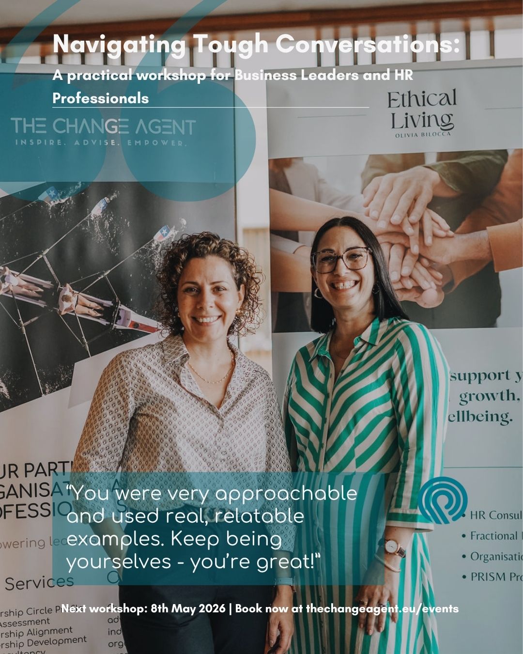 After welcoming over 40 participants to the last three sessions of our Navigating Tough Conversations workshops, weโre humbled by the incredible feedback - with a 9.3/10 Net Promoter Score from attendees ๐
Participants described the sessions as โapproachable,โ โengaging,โ and โpacked with practical, relatable insights.โ
Itโs been our privilege to guide leaders and professionals as they build confidence, empathy, and skill in the conversations that matter most.
Our next workshop with Dr Elaine Dutton (@thechangeagent_malta) and @ethical_living_mt takes place on 8th May 2026 - and we canโt wait to continue the journey.
๐ Learn more or book your spot: www.thechangeagent.eu/events
#LeadershipDevelopment #Communication #Coaching #Workshops #TheChangeAgent #NavigatingToughConversations