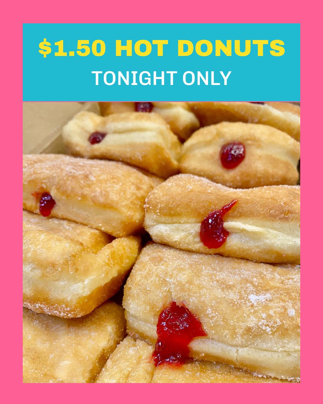 โผ๏ธ HAPPENING NOW: $1.50 HOT DONUTS YOU DONโT WANT TO MISS
๐ฅถ BRRRR itโs cold in here, I need some hot donuts in my atmosphere!
$1.50 hot donuts are on sale tonight!!
Choose from jam and/or Italian (no filling, dusted in cinnamon sugar), top up $5 to change any number of donuts to Nutella. Minimum 10 donuts per order.
On sale now to 9pm or until sold out. Get them quick before theyโre all gone! ๐จ
Valid for phone and walk-in orders only. Please mention this post to redeem.
๐ฉต๐ฉท,
The Dough Machine team
๐ 03 9727 0031
๐ 4/61 Brice Ave, Mooroolbark
๐๐ป www.doughmachine.com.a