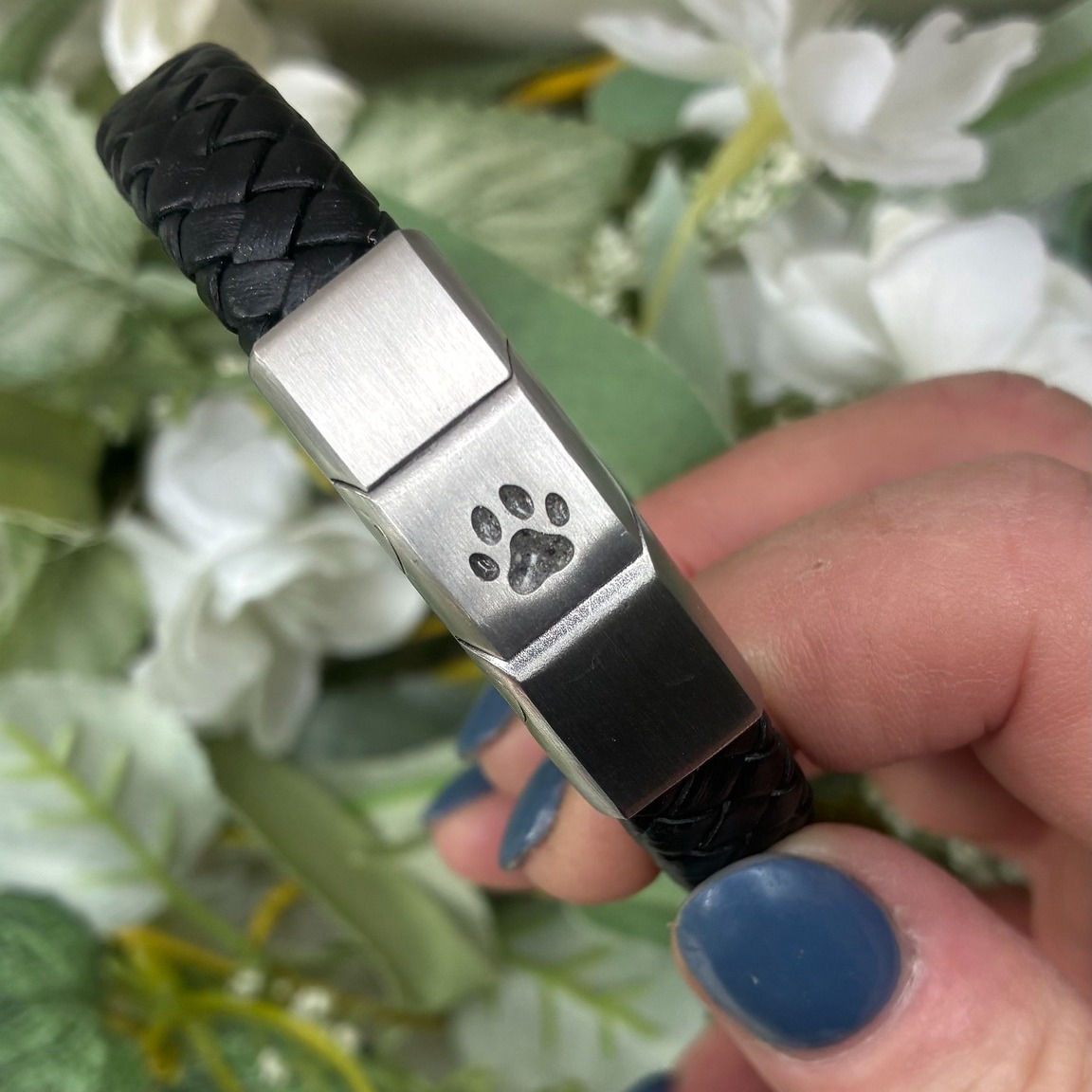 These leather and stainless steel bracelets are becoming super popular, with either a pawprint, heart or rectangular bezel to contain ashes, fur or hair they are available in a range of sizes and you can even have the metal next to the bezel engraved. At only £70 without engraving or £95 with engraving, there is a variety of fonts too. Drop me a message or pop over to the website to view options at www.meadowmemorials.co.uk