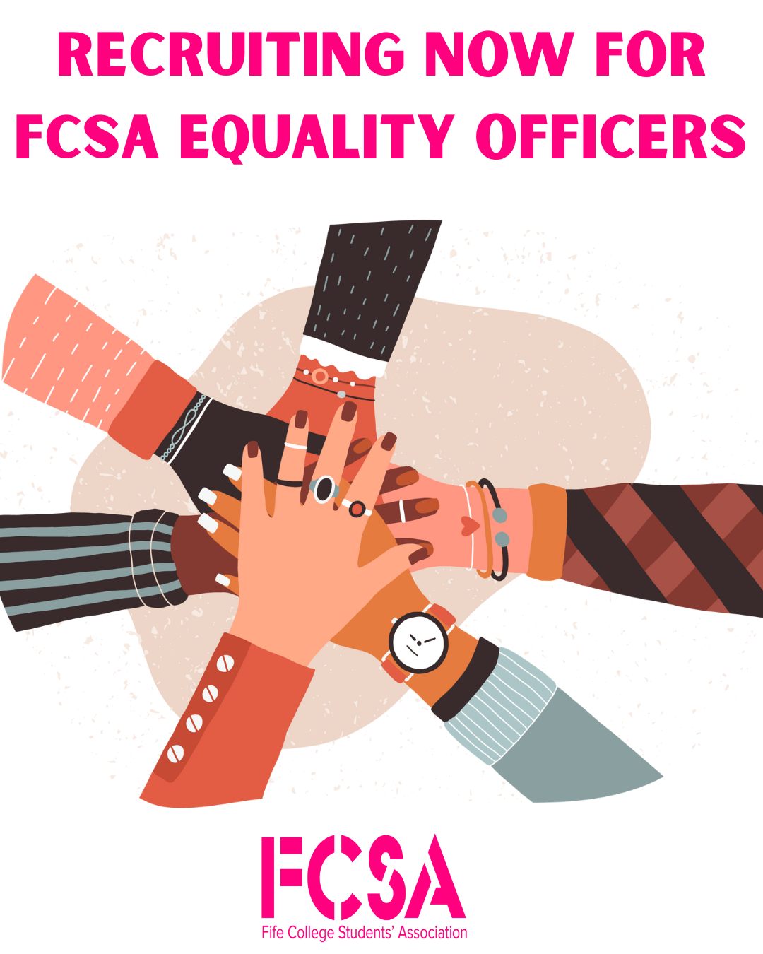 Do you want to make a difference in your communities? Are you interested in fighting for change?
The FCSA is looking for equality officers to join us and support the creation and delivery of campaigns to make our campuses, community, and the world an equitable and inclusive environment.
Read more about our roles and sign up on our website.
https://www.fc-sa.net/equality-officers