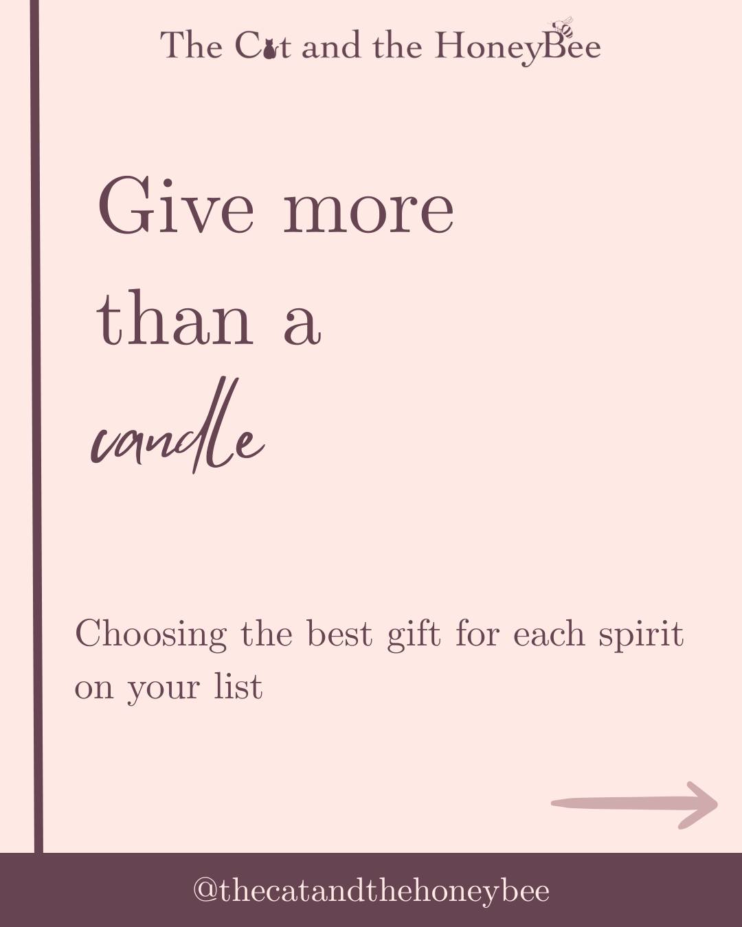 As we head towards the holidays, we have done the hard work for you and compiled a guide to pair one of our beautiful candles with your loved ones.
Make your gift personal and choose the scent that best fits their personality.
.
.
.
.
.
.
.
.
.
.
.
#TheCatAndTheHoneybee #SupportSmallBusiness #supportlocal #SeasonalScents #HandmadeWithLove #crystalhealing #lightacandle #frankincense #myrrh #cinnamon #lavenderlove #lavender #presents #gifting #dragonsblood #gifts #luxurygifting #giftideas