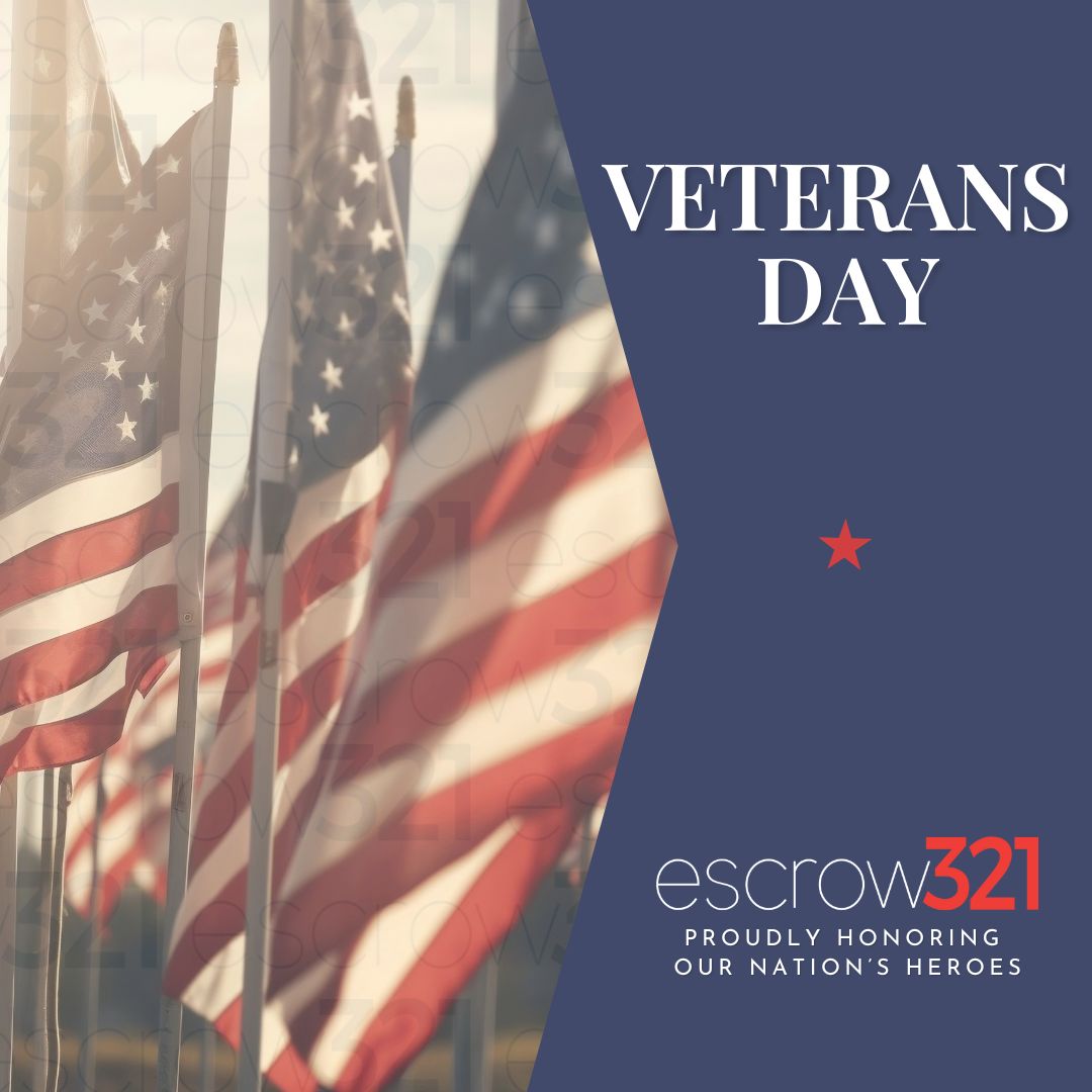 Today we honor the brave men and women who have served our country. In observance of Veterans Day, escrow321 offices, along with all County Recorder offices, and banks, will be closed Tuesday, November 11th. Thank you to all who have served & continue to serve, your sacrifice means everything. ❤️🤍💙
