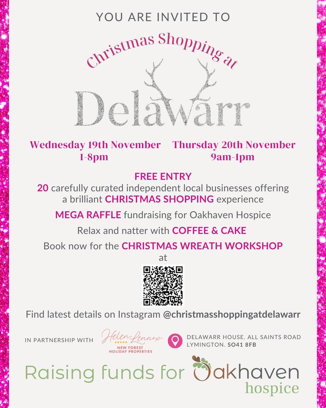 Christmas Shopping at Delawarr starts TOMORROW!
We highly recommend this fabulous event, supporting our Nourish partner Oakhaven Hospice. The perfect start for your Christmas shopping - and make sure you purchase some tickets for the MEGA Raffle, the prizes are (once again) jawdroppingly brilliant!
At Delawarr House, All Saints Road, Lymington SO41 8FB, 1-8pm on Wednesday 19th November and 9am-1pm on Thursday 20th November. We'll see you there!
@christmasshoppingatdelawarr @oakhavenhospice #christmasshopping #lymington #newforestevents @lymingtondotcom