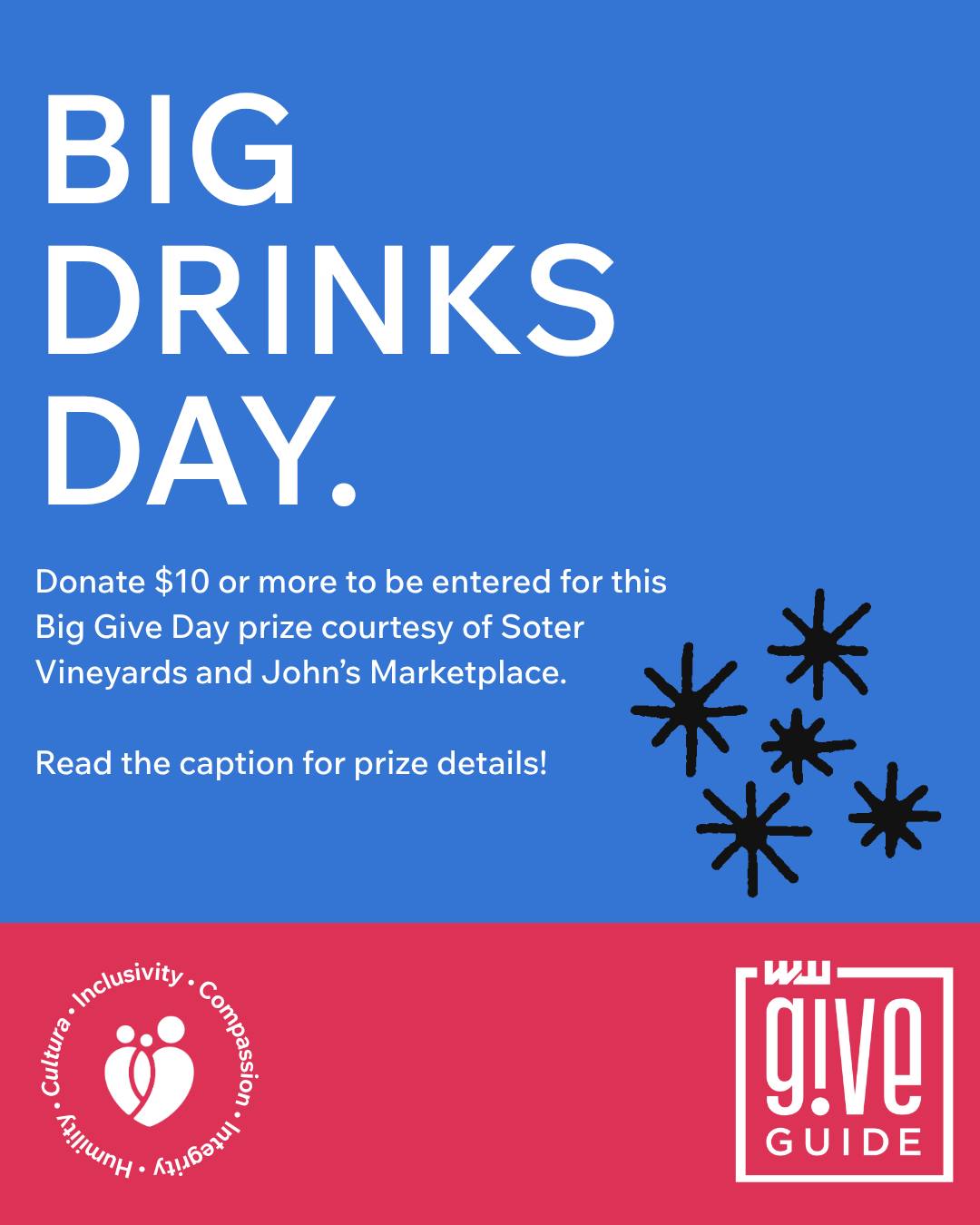 Today’s Big Give Day for @giveguide is sponsored by Soter Vineyards and John’s Marketplace.
One lucky winner, and seven of their friends, will get the Mineral Springs Ranch Experience. You’ll get to enjoy a guided hike through Soter’s biodynamic farm and vineyard led by Soter educator Dr. Jeff D. Peterson, sample some wine, return to the Tasting Room for a glass of wine and a light lunch, and a bottle of Estate wine and pantry items for each guest.
From John’s Marketplace you have three chances to win a $100 gift card. Are you 35 and under? You’ll have two additional chances to win a $100 gift card
Visit familiasenaccion.org and click the donate button to visit our Give!Guide profile!