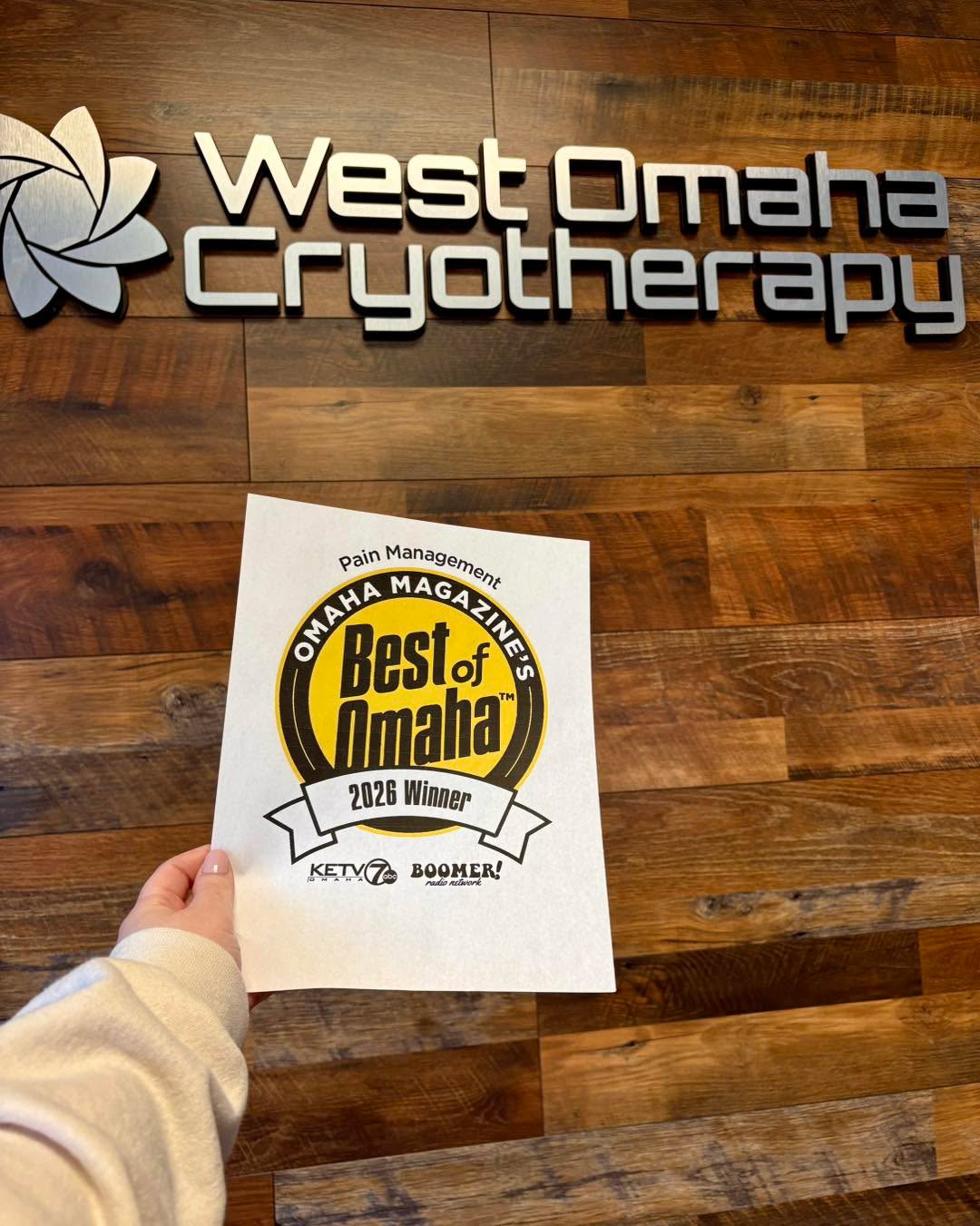 ANOTHER ONE 👏 Thank you for all of your votes! Without all of you, this wouldn’t have been possible. It’s an honor to help you on your healing journey and to help you towards living your best lives being pain free! From all of us at West O Cryo, we appreciate you!
#westocryo #painmanagment #bestofomaha2026