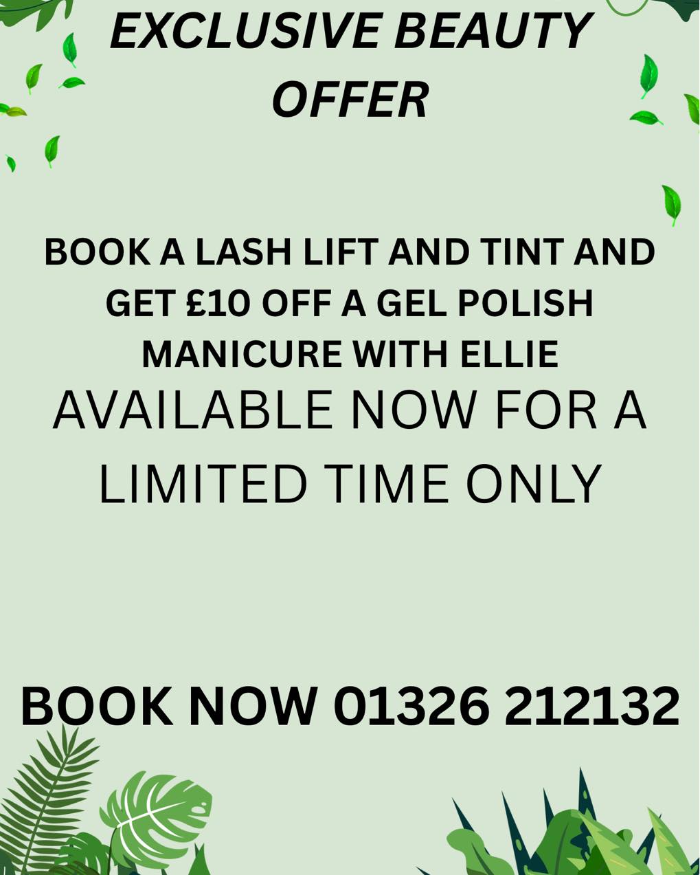 ✨ EXCLUSIVE BEAUTY OFFER ✨
Ready to level up your lash + nail game and enhance your natural beauty? 💅💖
Book a Lash Lift & Tint and get £10 OFF a luxuriously glossy Gel Polish Manicure with Ellie!
The perfect combo for a fresh, effortless glow. 🌿✨
🌸 Available for a limited time only
📞 Book now: 01326 212132 or pop us a message
Swipe ➡️ to see just how the small things make a big difference and just in time for all those sparkly Christmas parties✨
Treat yourself — you deserve it 💕
