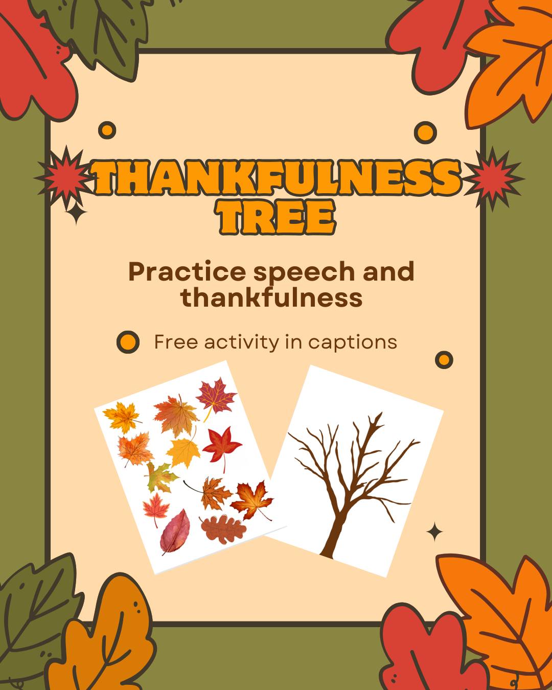 Growing gratitude and communication skills this fall! 🍁
Each leaf is a chance to practice speech sounds, build language, and express what we’re thankful for.
Download here: https://www.teletalktherapy.org/file-share/15b8688f-767e-44d4-93f9-093345e7386c
#LanguageLearning #SpeechTherapy #LanguageDevelopment #AlaskaEducation #Thanksgiving