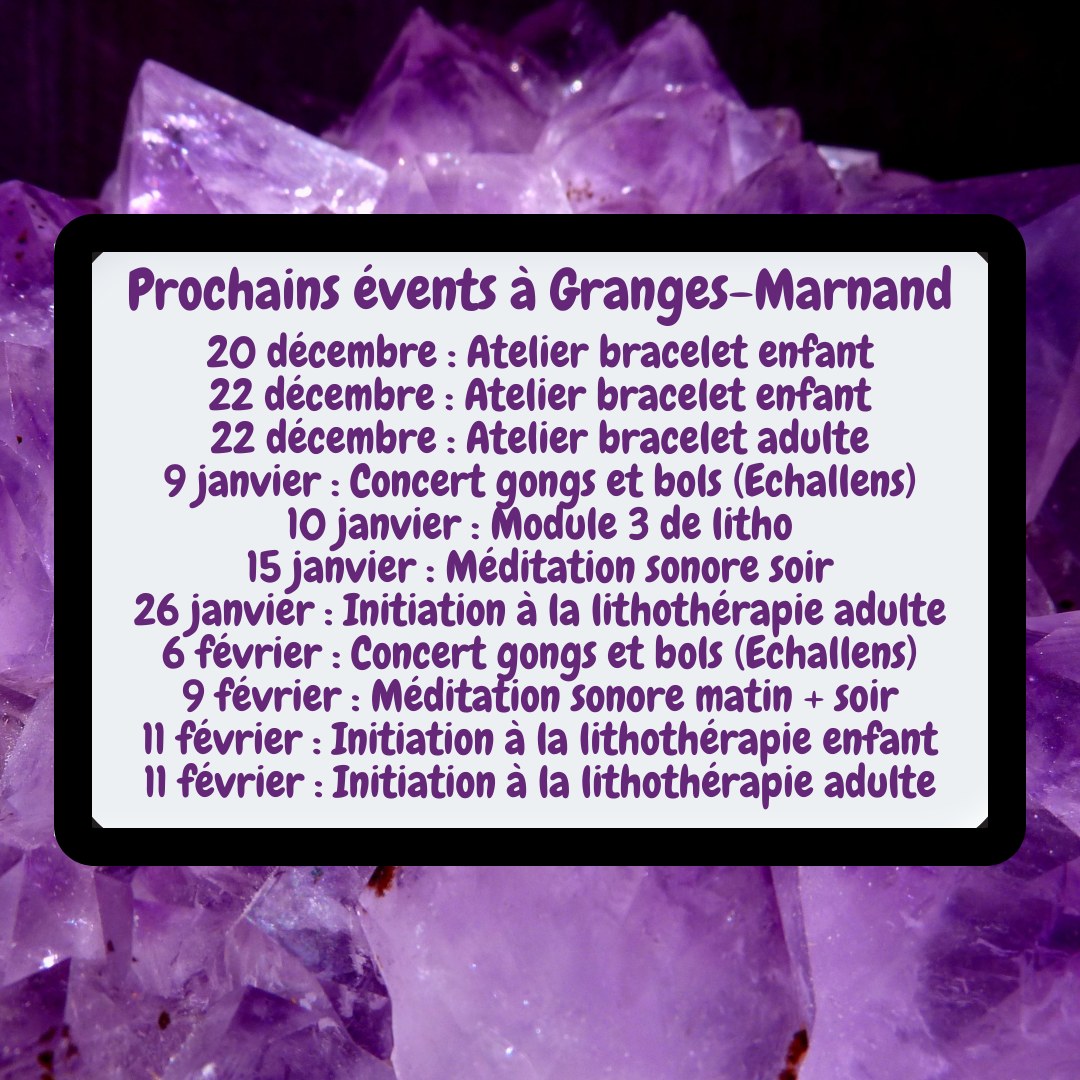Une publication épinglée pour retrouver mes prochains événements. Pour l'instant dans ceux publiés, il reste encore de la place, pour certains plus qu'une place. Vous pouvez me contacter pour avoir plus d'informations.
Infos et inscriptions par MP ou sur www.cristal-line.ch (aussi plein d'événements cools sur Echallens !!
#planning #formation #prendresoindesoi #grangesmarnand #quefairedanslebroye