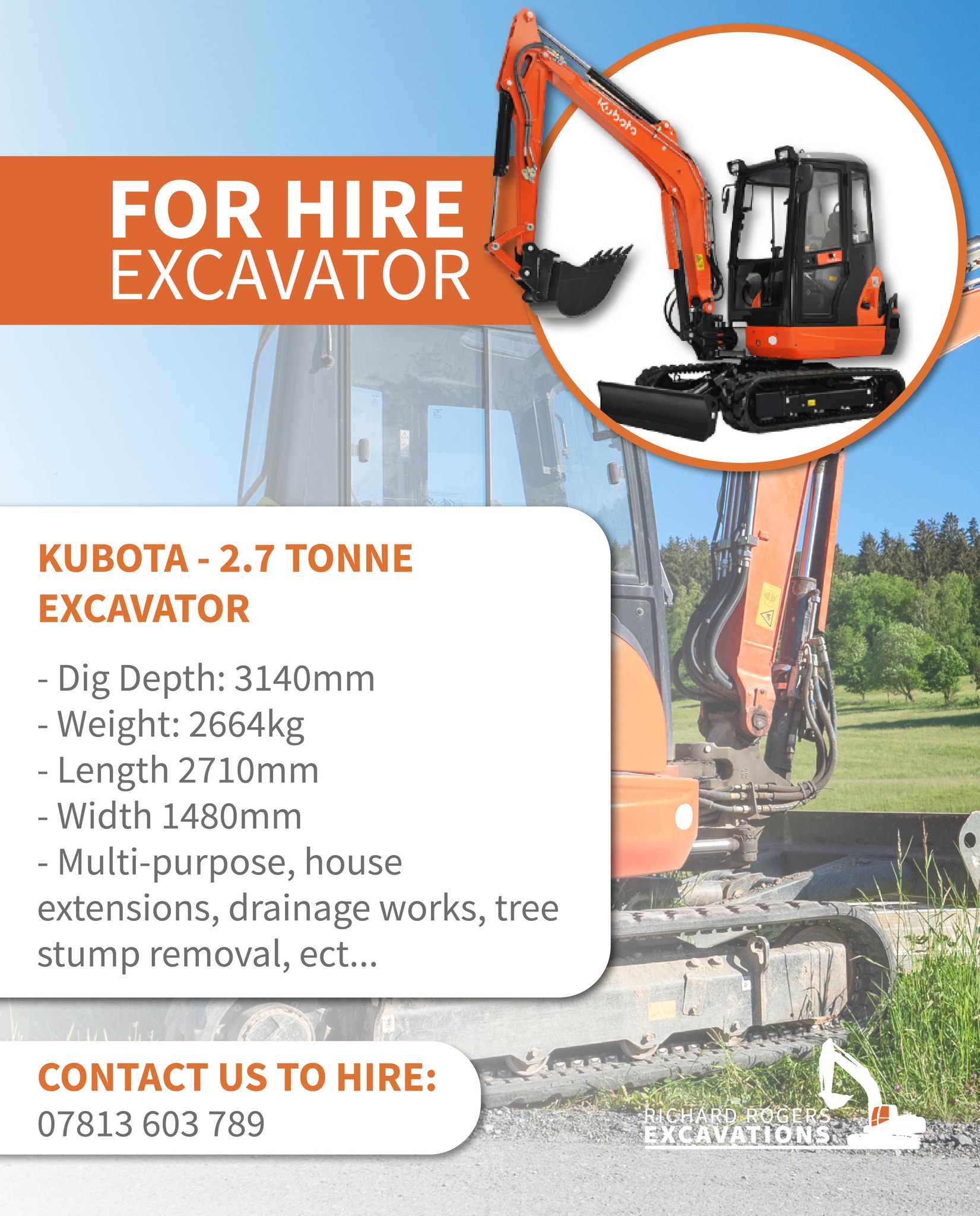 ๐ง For Hire Highlight: Kubota 2.7 tonne Excavator ๐ง
This multipurpose excavator is perfect for...
โ
Bigger landscaping projects
โ
Tree-stump removal
โ
House extensions
โ
Drainage work
โ
Larger excavations.
Available for hire across Merseyside, Cheshire, Chester
& the Wirral.
Get in touch today to check availability!
๐ฒ 07813603789
#PlantHire #MiniDigger #Kubota #Groundworks #Excavation #Merseyside #Cheshire #richardrogers #wirral