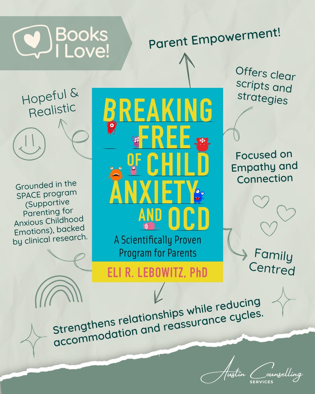 📚 Natalya’s Book Pick:
“Breaking Free of Child Anxiety and OCD: A Scientifically Proven Program for Parents” by Eli Lebowitz, PhD
If you’re parenting a child with anxiety or OCD (or supporting a family who is), this book is a powerful, hope-filled read.
Instead of focusing on forcing children to face fears before they’re ready, this book empowers parents to create change by shifting their own responses in ways that are compassionate, evidence-based, and effective.
You’ll find:
🧠 A research-backed approach based on the SPACE program (Supportive Parenting for Anxious Childhood Emotions)
💬 Clear scripts and practical strategies you can use right away
💛 A focus on connection, empathy, and reducing reassurance cycles
🏡 Tools that strengthen the whole family system
🌱 Realistic hope even when kids feel stuck or resistant to treatment
Parenting an anxious child comes with constant questions: “Should I protect them or push them? How do I support without reinforcing fear?” This book offers clarity, confidence, and a path forward.
This is one of Natalya’s top recommendations for parents navigating childhood anxiety and OCD.
👉 Have you read this one? Let us know your thoughts in the comments!