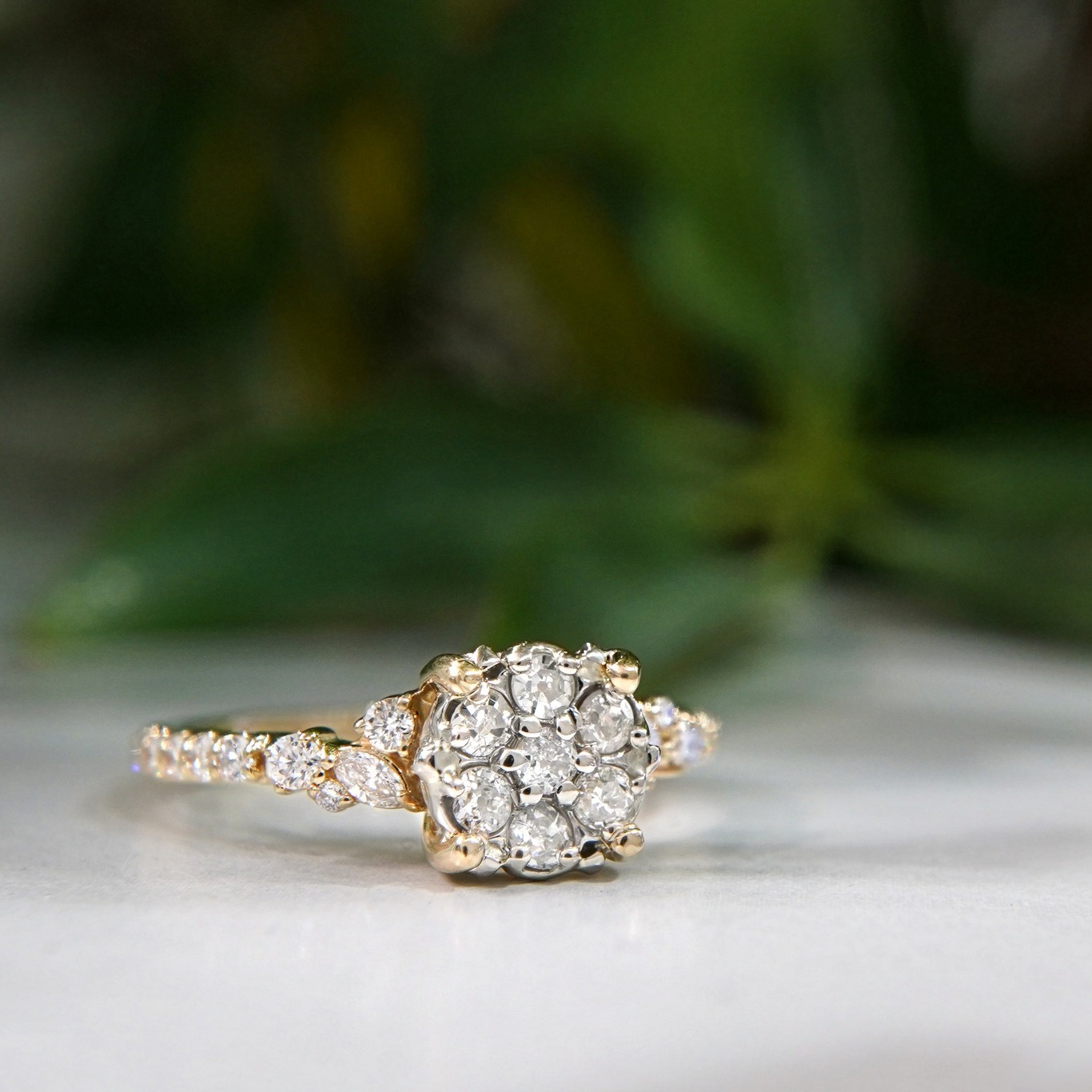 ๐ Congratulations to Garrett & Lydia!
We love it when you choose to incorporate meaningful pieces into your designs! Garrett selected a beautiful ring, featuring round and marquise diamonds, and also wanted to include diamonds from a family piece. We removed the original cluster plate from one of the rings and transformed it into the new center, creating a piece thatโs not only stunning, but sentimental in more than one way.
Thank you for allowing us to help with your special project. We wish you two the best! โค