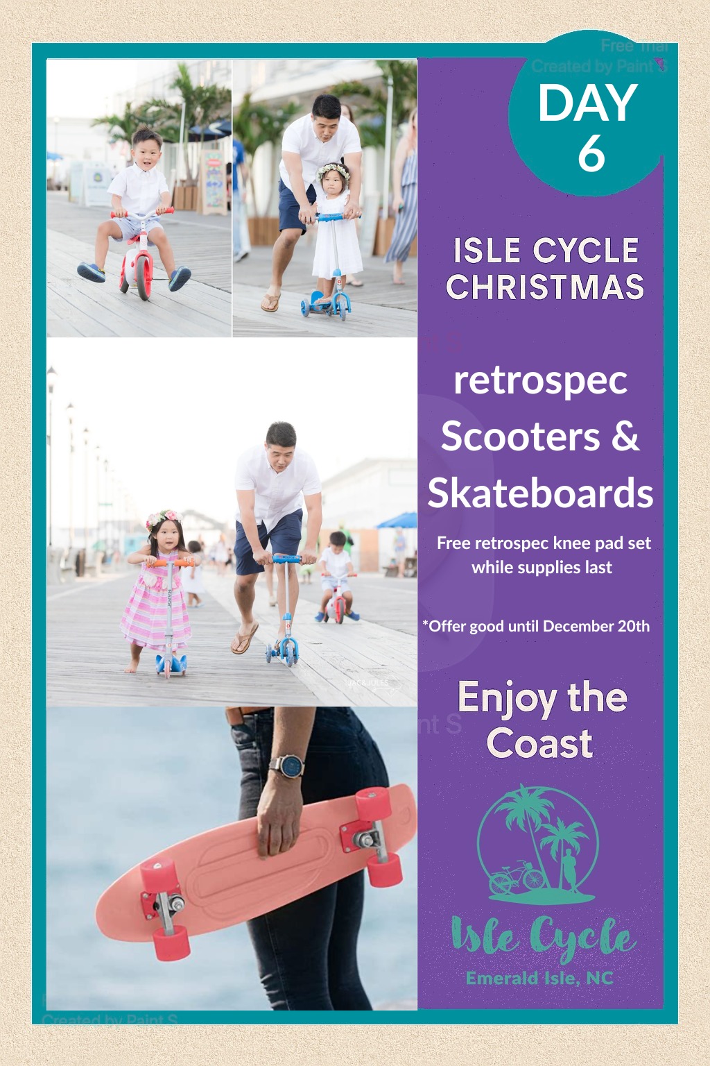 🛴 Day 6: Roll into Christmas the fun way!
All retrospec scooters, balance bikes & skateboards are 20% off. Buy one today and get a knee pad set free, while supplies last
Gift the kiddo something that won’t be forgotten by New Year.
#IsleCycle #EmeraldIsleNC #CrystalCoast #BikeShop #12DaysofChristmas #ShopSmall #CoastalChristmas