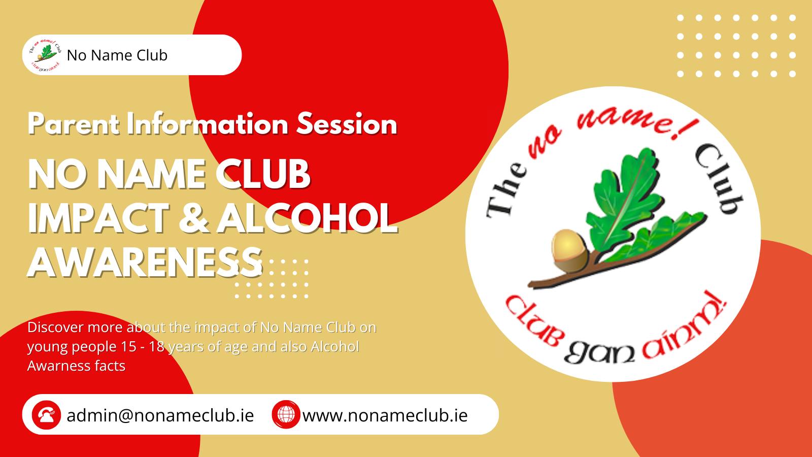 📢 Just a reminder!
Our Parents’ Information Evening is this Tuesday, Dec 9th (7–8pm).
Join us to learn more about No Name Club’s impact and our Alcohol Awareness Training for young people.
Register via our Linktree – link in bio.
#NoNameClub #ParentsInfoNight #YouthSupport