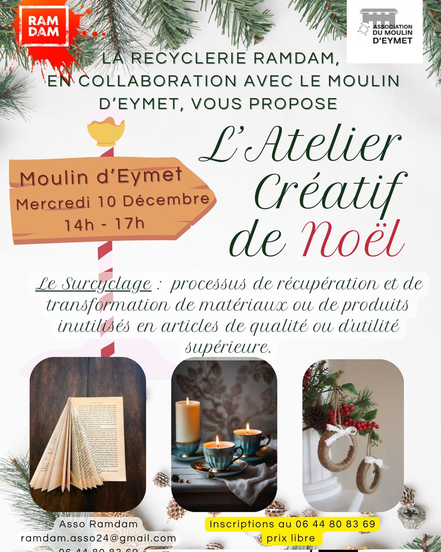Nous vous proposons un atelier créatif spécial Noël 🎅🏽🎄🎁en collaboration avec @@asso.ramdam
Que ce soit pour offrir ou décorer sa maison pour les fêtes, venez fabriquer à base d'objets de seconde main des décorations uniques !!😀
🗓️Alors rdv le mercredi 10 décembre à partir de 14h !
Toutes fournitures comprises
Réservation au 06 44 80 83 69
Prix libre