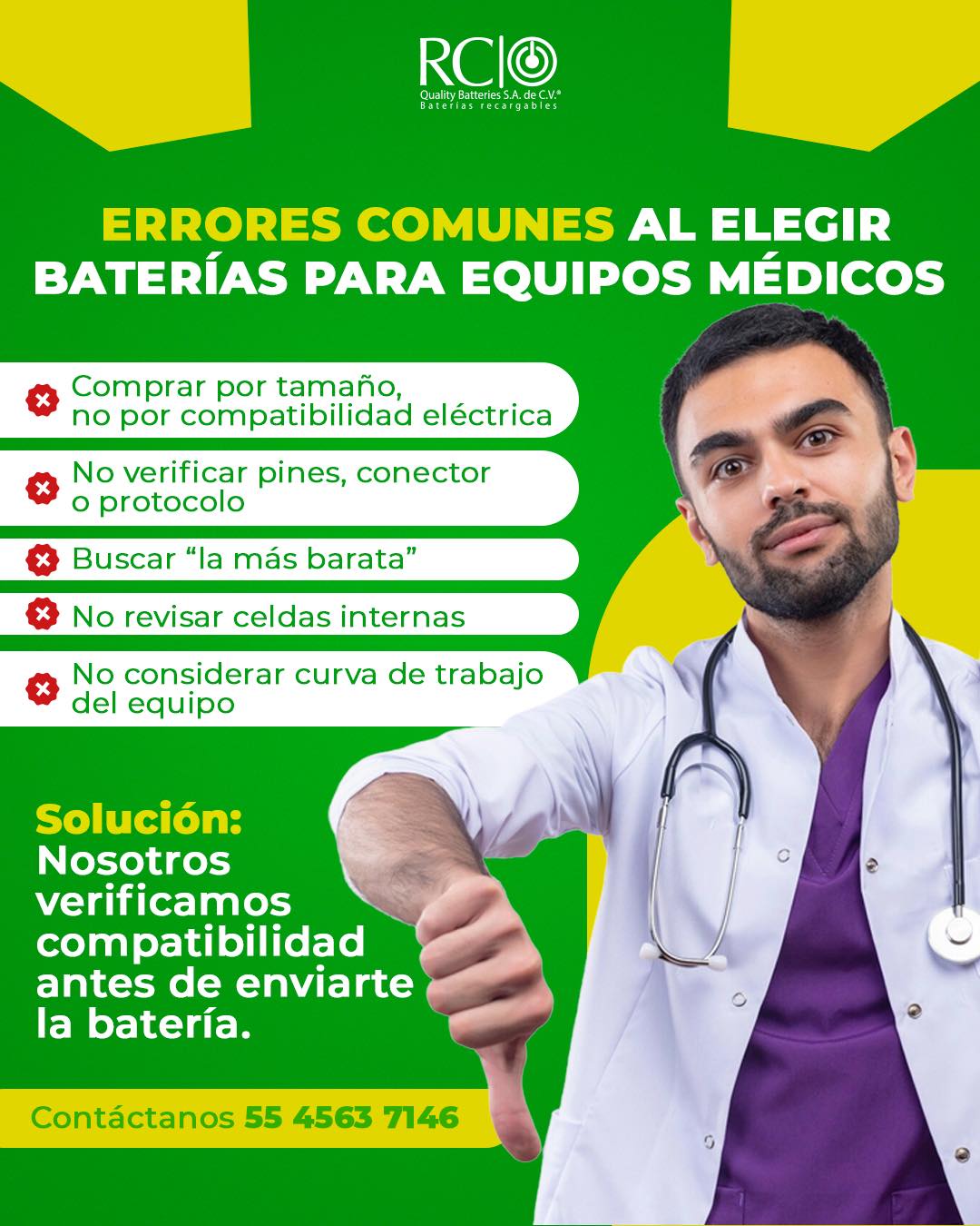 ¿Buscando la batería "más barata" para tu equipo médico? ¡Cuidado! 🚨 Ese es uno de los errores más comunes.
Invierte inteligentemente en la calidad que tus pacientes merecen.
¡Escríbenos o llámanos! 📲 55 4563 7146