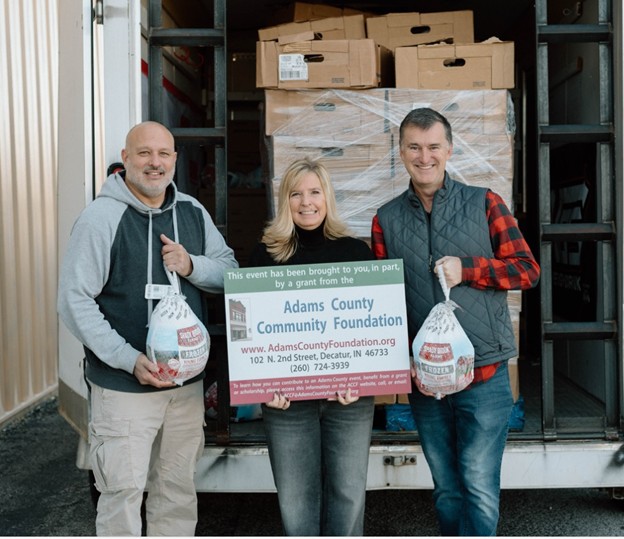 The ACCF recently awarded a grant to the Bridge Community Church for a Thanksgiving Meal Giveaway to hundreds of families. Each family received a full meal consisting of a 12 pound turkey, 5 pounds of potatoes, a package of gravy, two cans of corn, eight dinner rolls and a pumpkin pie. The meals were picked up or delivered November 23, 2025.
Dave Fox, Senior Pastor at the Bridge Community Church, expressed his appreciation to the ACCF for this support which helped them be able to distribute 450 meals to Adams County families. Audra Snyder, ACCF board member and grants committee member, noted that the ACCF is pleased to be able to support this program and help families get everything needed for a special home cooked meal for this holiday.
This grant was made possible from various unrestricted funds in the ACCF. These were the Eugene & Sandra Butcher, James E. Luginbill, James 'Barney' Schultz, Susan and Larry Zurcher Community Enrichment Funds.