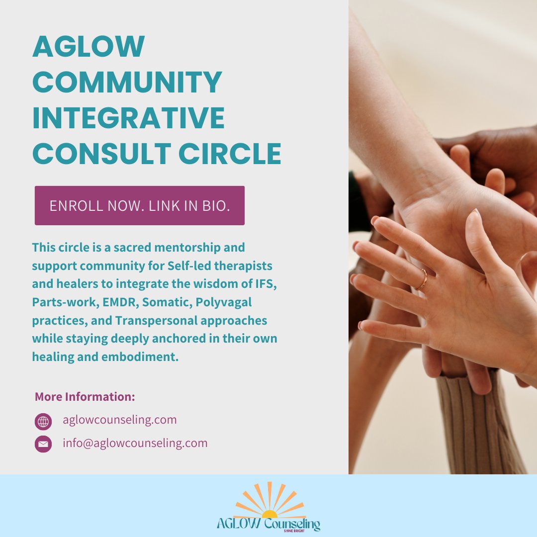 Calling all integrative clinicians! ✨ Are you ready to amplify your capacity for transformation and bring a deeper level of wisdom to your client work?
Our new Integrative Consult Circle—kicking off in 2026—is a soulful, supervised space for therapists to weave together the power of Parts Work, EMDR, Somatic, Polyvagal practices, and Transpersonal approaches. Over 6 immersive, 90-minute sessions, we’ll engage in case consultation, experiential practice, and shared community support.
We’re capping this circle at just 18 participants to foster deep connection and focused learning—email stacy@aglowcounseling.com to secure your spot today.
🗓️ Dates: Feb 10, Mar 10, April 14, May 12, June 9, Aug 11 (skip July)
⏰ Time: 10 am to noon MT
#IntegrativeConsultCircle #TherapistTraining #EMDRtherapy #SomaticExperiencing #PolyvagalTheory #Partswork #TranspersonalPsychology #ProfessionalDevelopment #AglowCounseling