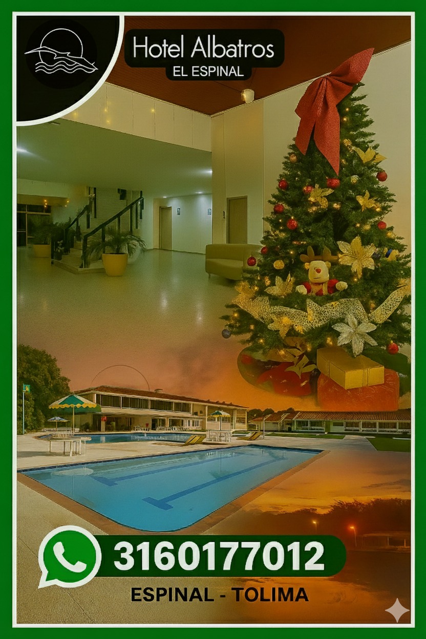🎄✨ !!“En esta temporada llena de luz y alegría, el #HotelAlbatros te invita a vivir una Navidad diferente. Reserva con nosotros y disfruta de una refrescante piscina, desayuno de cortesía todas las mañanas y espacios de juegos para compartir en familia. Regálate momentos inolvidables en un ambiente tranquilo, acogedor y lleno de espíritu navideño. ¡Te esperamos en El #EspinalTolima!” ✨🎄