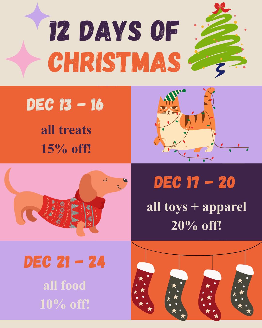 Starting Saturday December 13th, our much anticipated 12 Day of Christmas savings start! 🎄
We're here to help you stock up on all your holiday needs for your pets. 💜
www.vivapets.ca
15004 107 Ave NW Edmonton