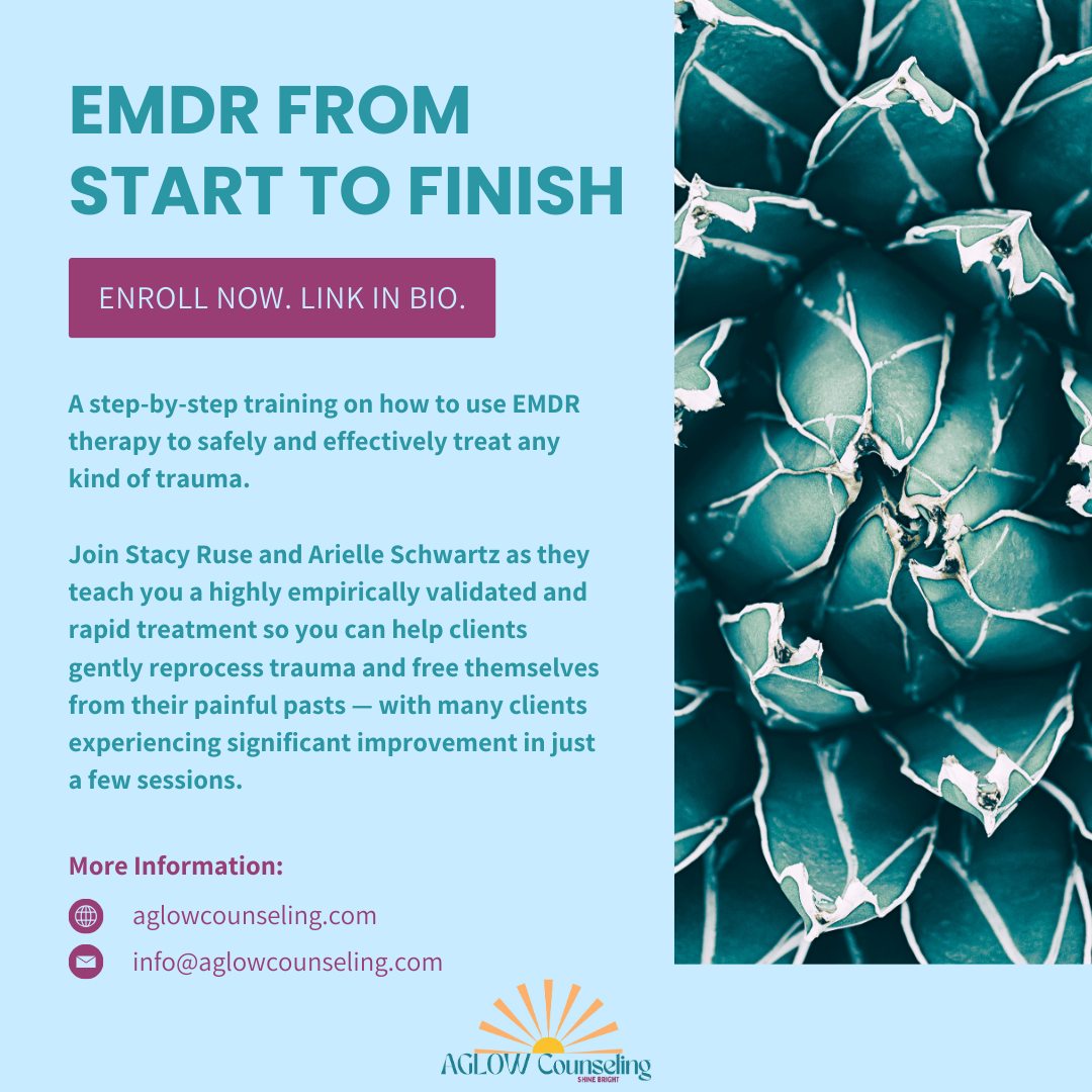 We are thrilled to introduce our first-ever EMDR Foundations course: EMDR from Start to Finish.
Join me (Stacy Ruse) and Dr. Arielle Schwartz for a step-by-step training on utilizing EMDR therapy to safely and effectively treat trauma. This course offers a distinctively integrative and client-led approach, blending evidence-based protocols with Somatic and IFS-inspired techniques.
You will receive:
🔹 A clear clinical roadmap for all 8 phases of EMDR.
🔹 Video demos with real clients and therapist commentary.
🔹 Tools to overcome dissociation and clinical roadblocks.
Start your journey at the link in my bio!
#AglowCounseling #EMDRTherapy #TraumaRecovery #IntegrativeTherapy