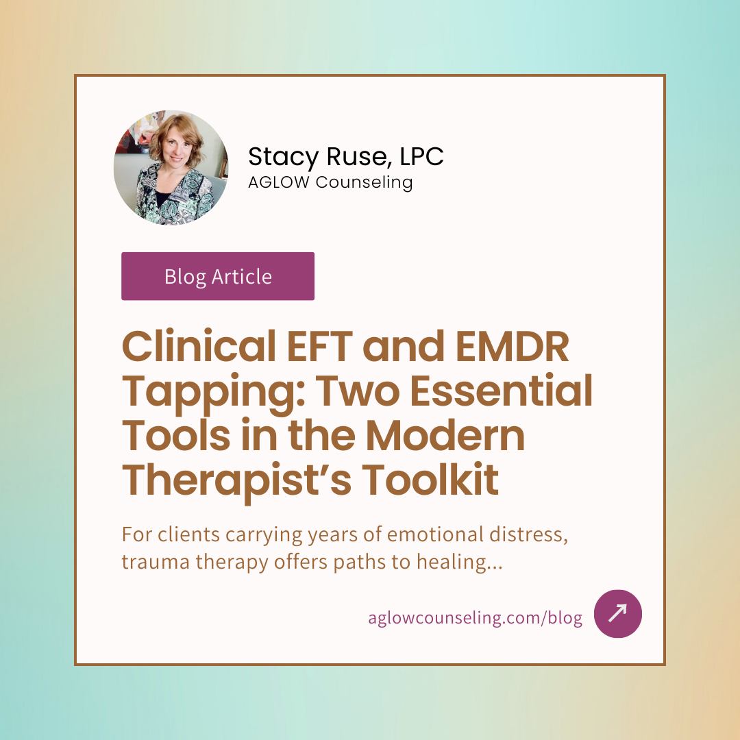 Clinical EFT and EMDR Tapping: Two Essential Tools in the Modern Therapist’s Toolkit. 👐
For clients carrying years of emotional distress, these modalities offer powerful paths to healing. Our recent blog delves into the workings of EFT and EMDR, compares their methods, and explores how they can be used separately or together to achieve emotional freedom.
Read the full article at the link in our bio.
#AglowCounseling #EFT #EMDR #Tapping #SomaticHealing #TherapistBlog