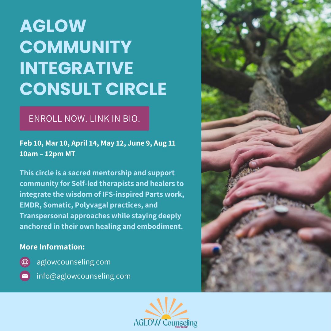 ✨ An Invitation to Deepen Your Practice ✨
Join my new Integrative Consult Circle, specifically crafted for practitioners who wish to deepen their integrative, trauma-informed, and Self-led approach.
Over 6 soulful sessions (beginning February 10, 2026), we'll explore themes like:
🔹Embodying the Self-Led Therapist
🔹Trauma & the Nervous System
🔹Deepening Parts Work Integration
🔹Somatics, Bilateral Stimulation, & Attunement
🔹Transpersonal & Archetypal Dimensions in Therapy
🔹The Therapist's Own Healing Journey
Learn more & inquire today: stacy@aglowcounseling.com
Space is limited to ensure an intimate environment!
#ConsultationGroup #TherapistSupport #IntegrativeHealing #SelfEnergy #AglowCounseling #HealingProfessionals